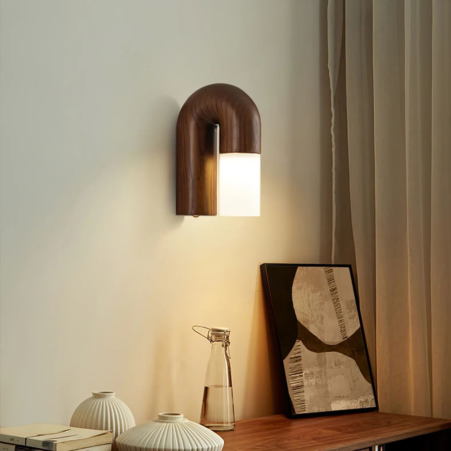 Ozawa Madera Nuez Negro Metal Aplique Salón Comedor