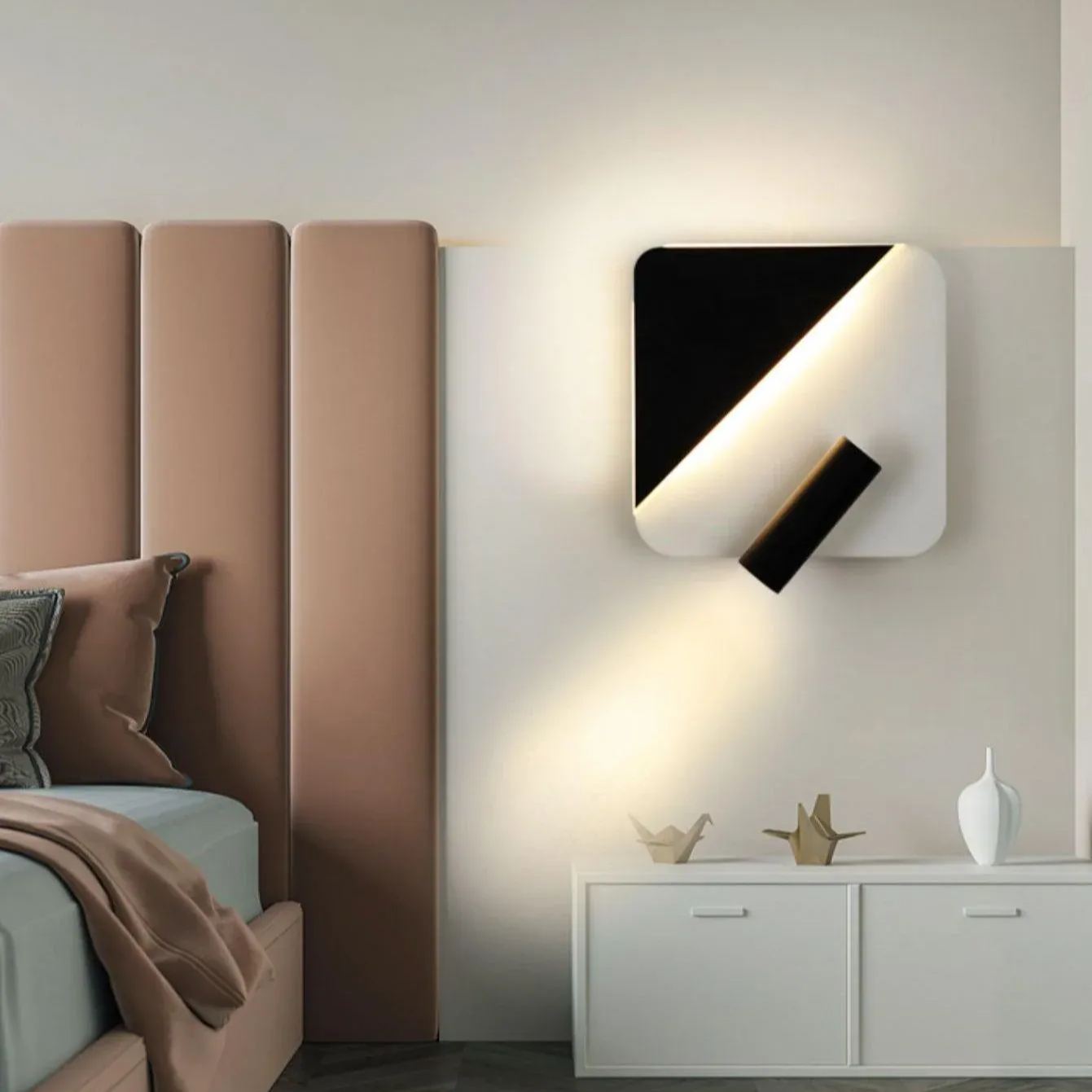 Edge Minimalismo Metal Negro Blanco Aplique Salón Comedor