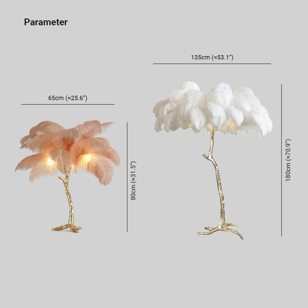 O'Moore Luxury Árbol Pluma/Resina Lámpara de Pie/Mesa Blanca/Verde/Gris/Negra