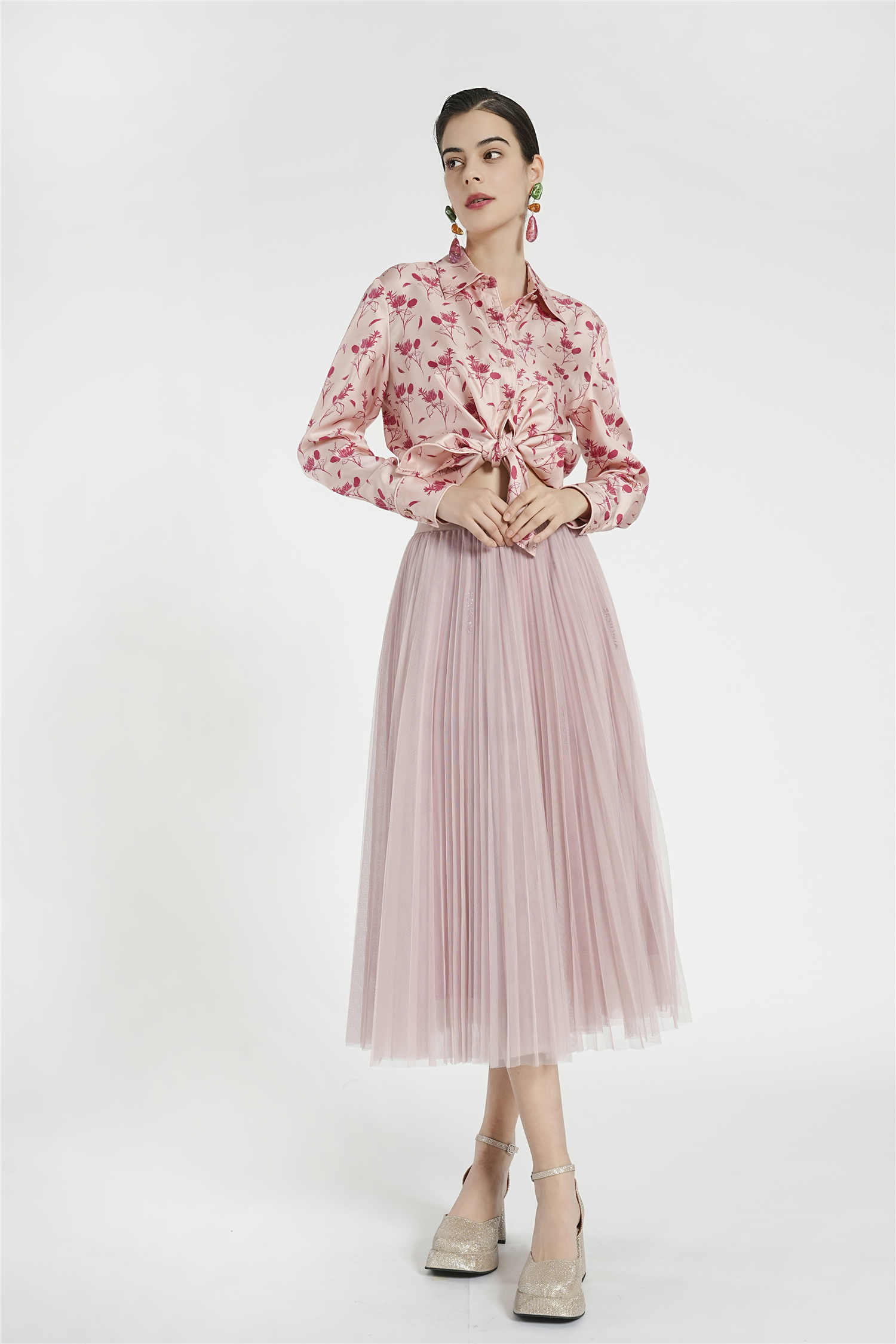 BESIONIA Printed Bow Design Blouse