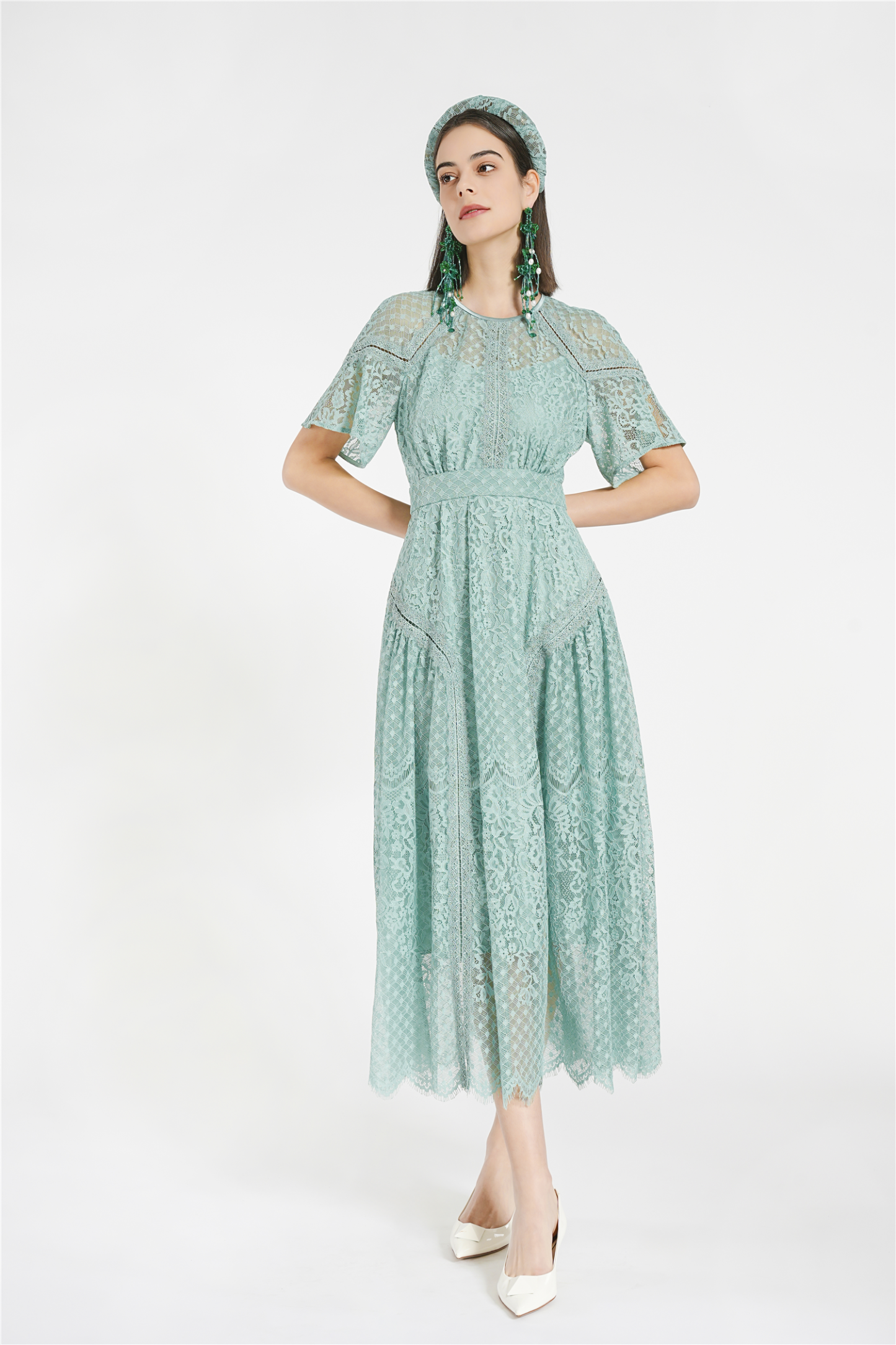 BESIONIA Elegant Cutout Lace Dress