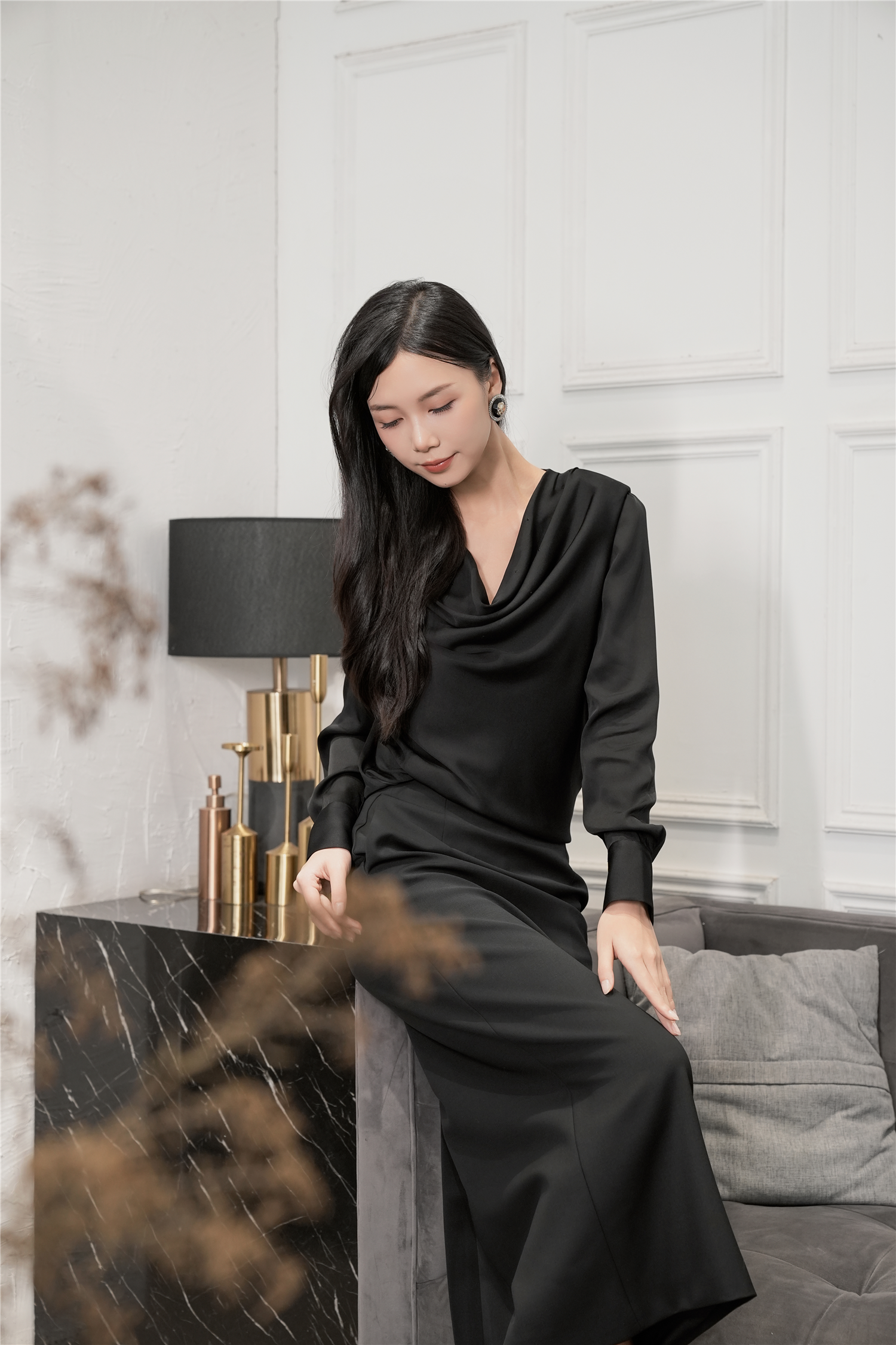 BESIONIA Drawstring Back Blouse