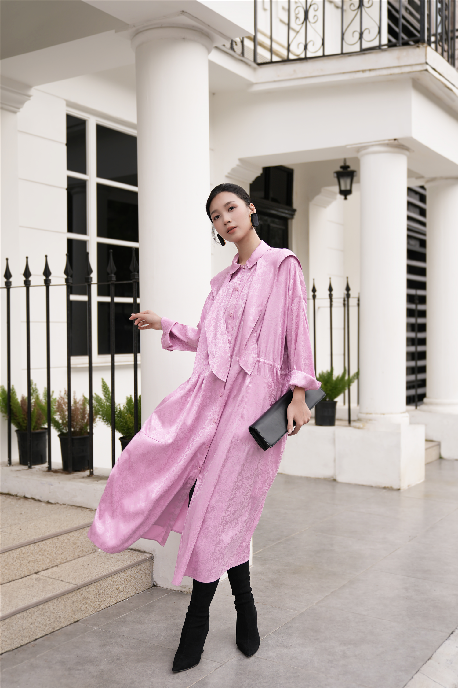 BESIONIA Vintage-inspired Printed Trench Coat