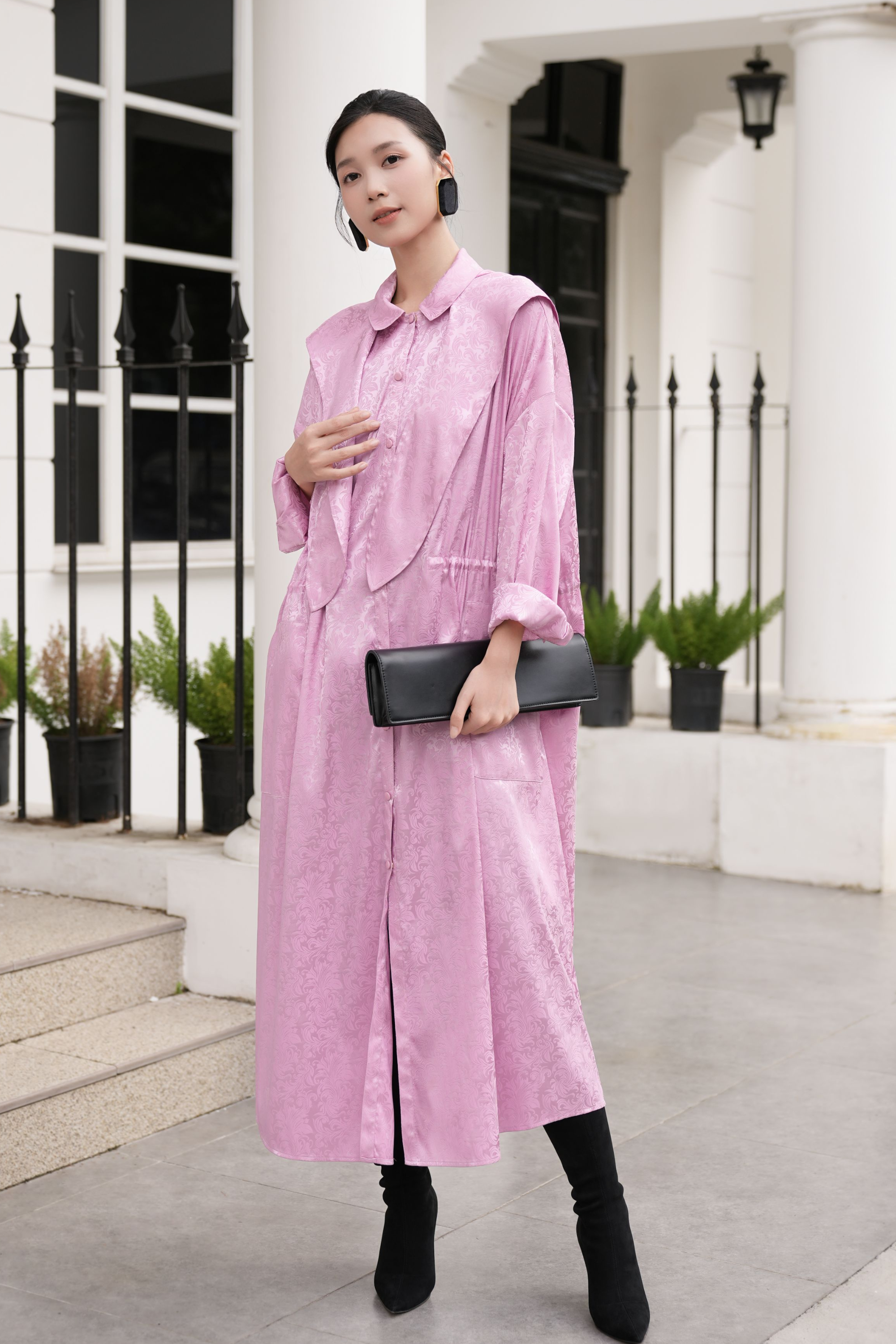 BESIONIA Vintage-inspired Printed Trench Coat