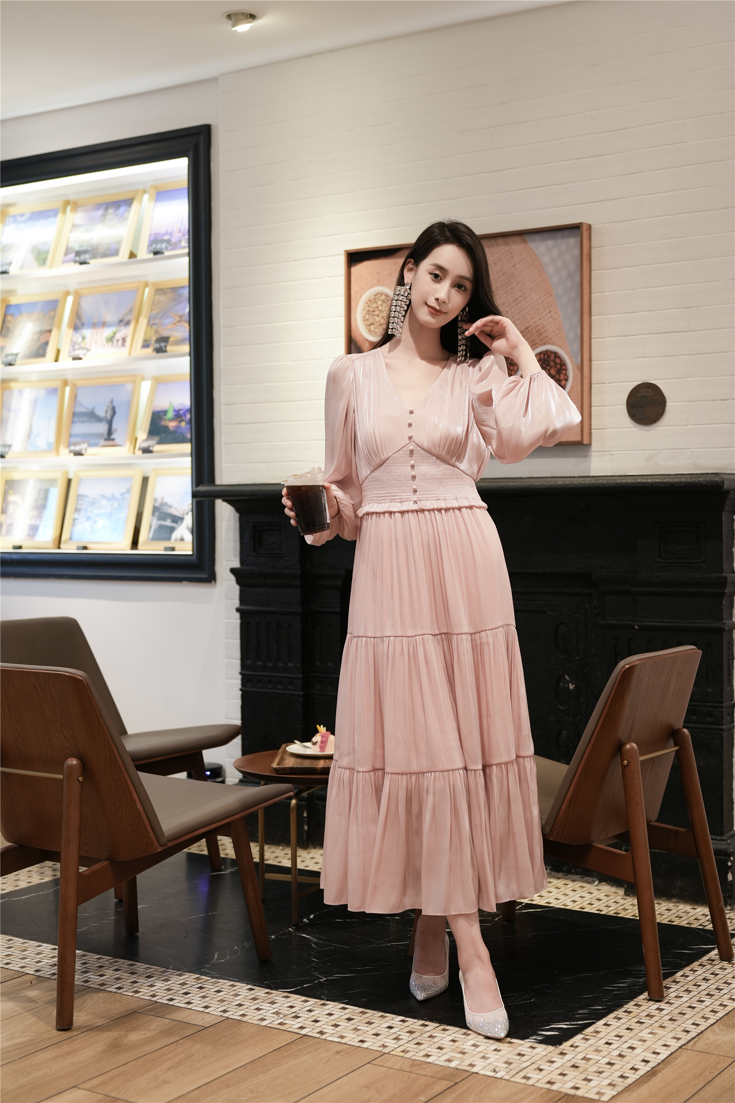 BESIONIA Bubble Sleeve Elegant Style Dress