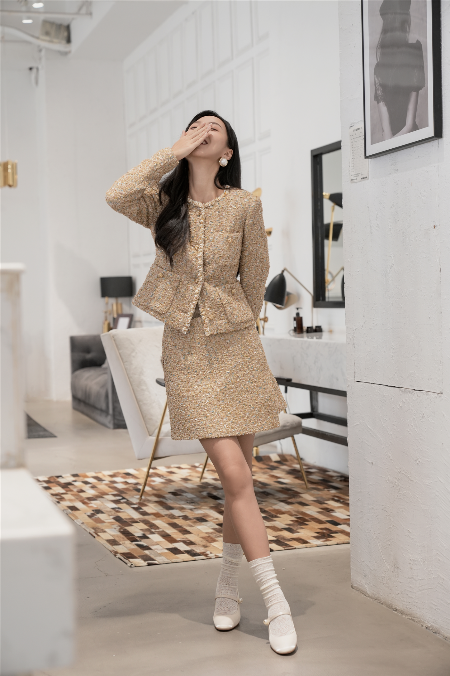 BESIONIA Chambray Round Neck Outerwear