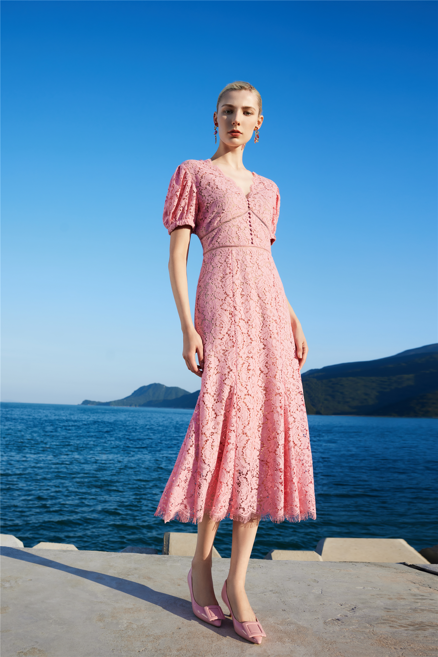 BESIONIA Pink Lace Dress