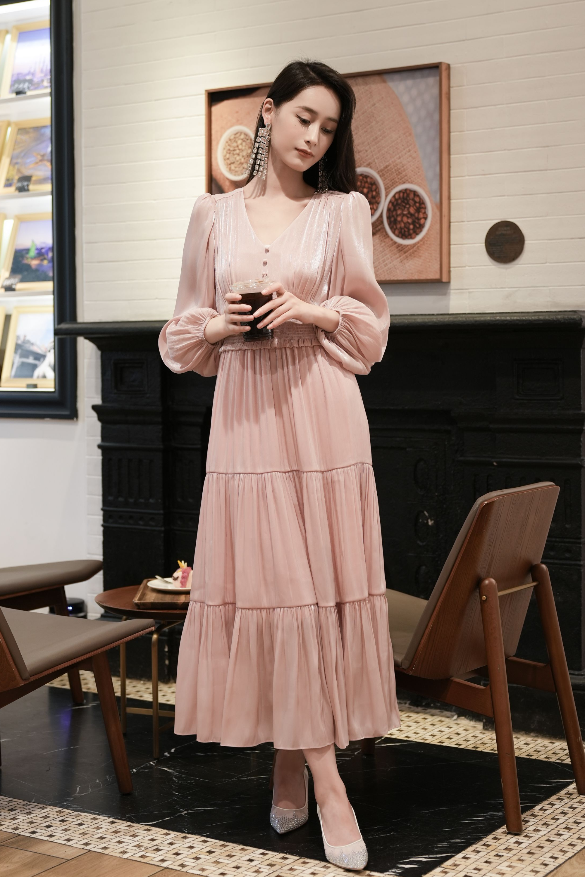 BESIONIA Bubble Sleeve Elegant Style Dress