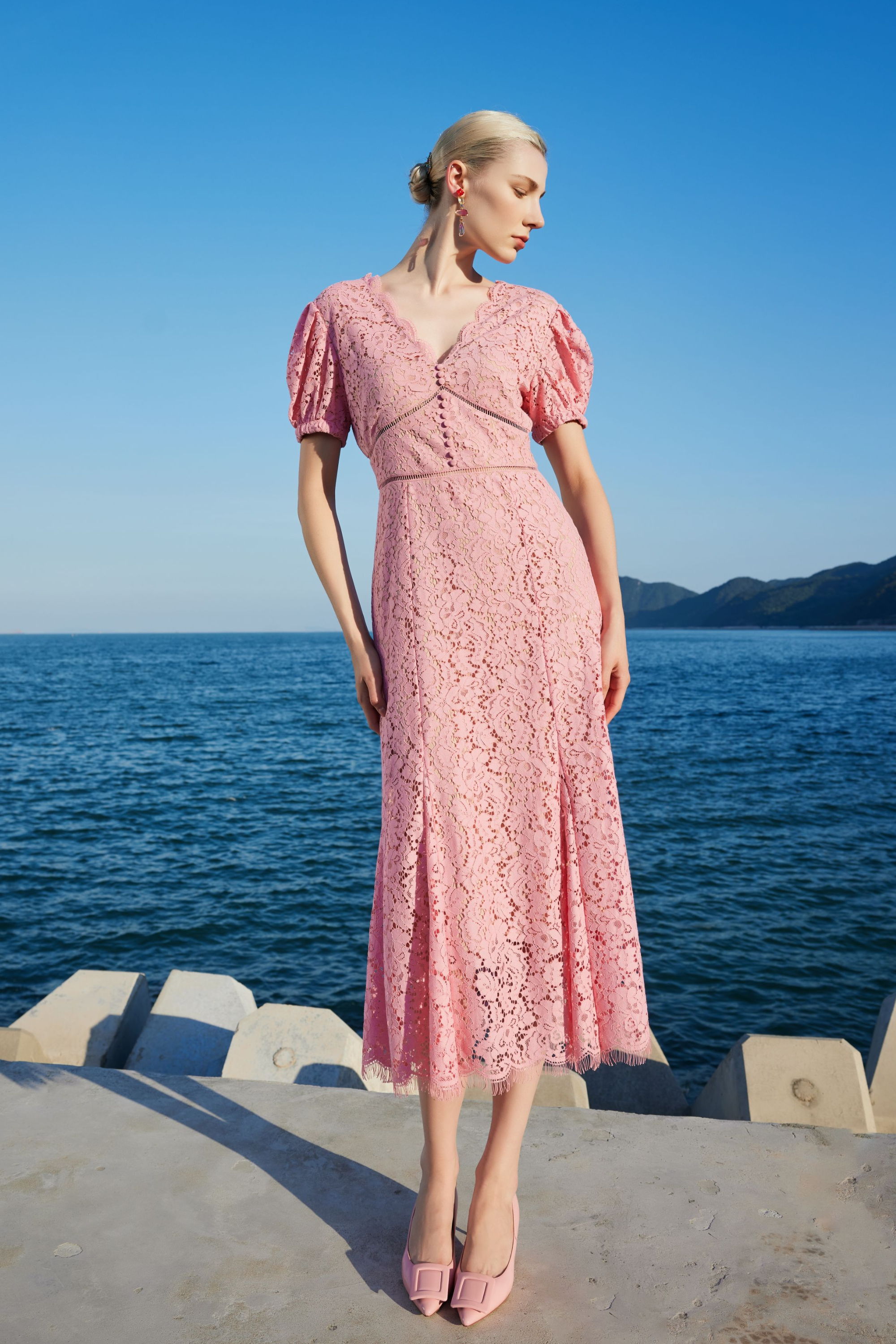 BESIONIA Pink Lace Dress