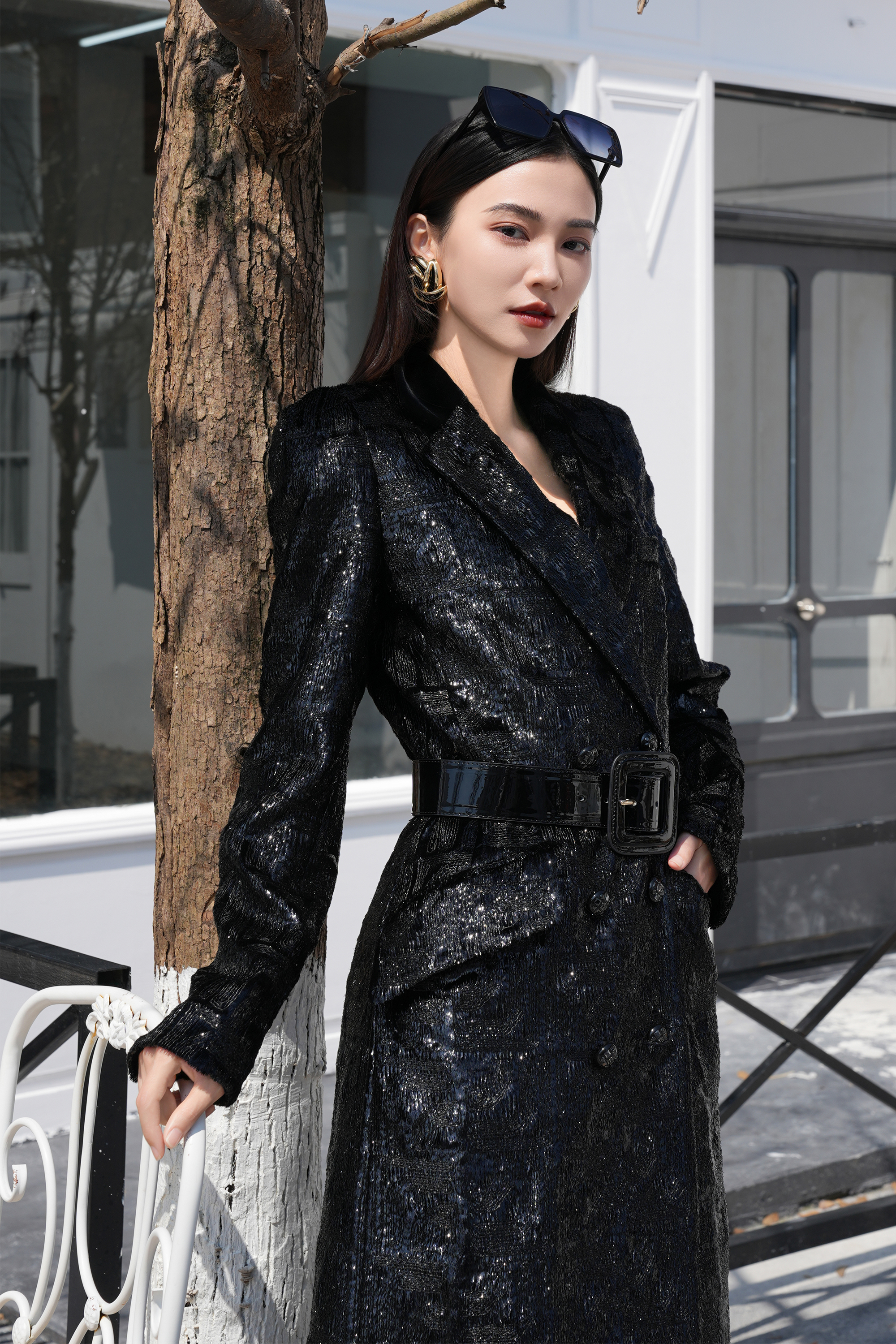 BESIONIA Vintage Style Sequin Coat