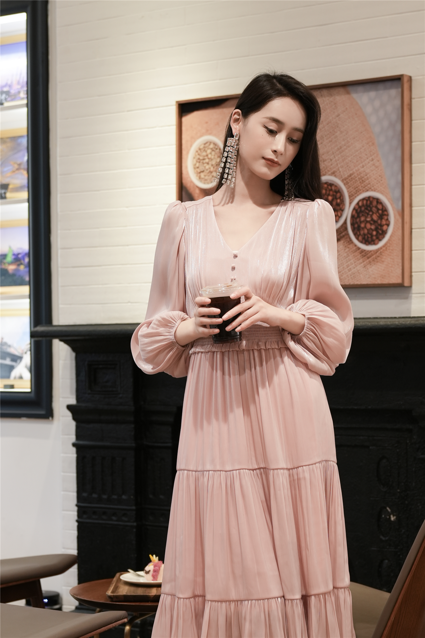 BESIONIA Bubble Sleeve Elegant Style Dress