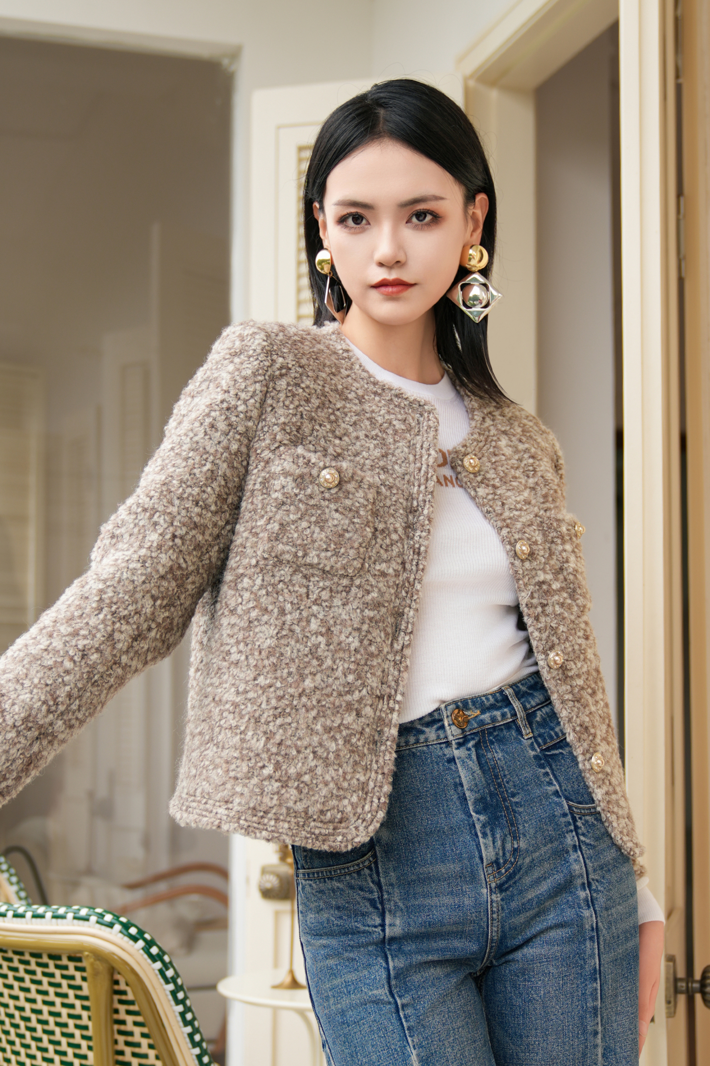 BESIONIA French Vintage Style Chambray Jacket