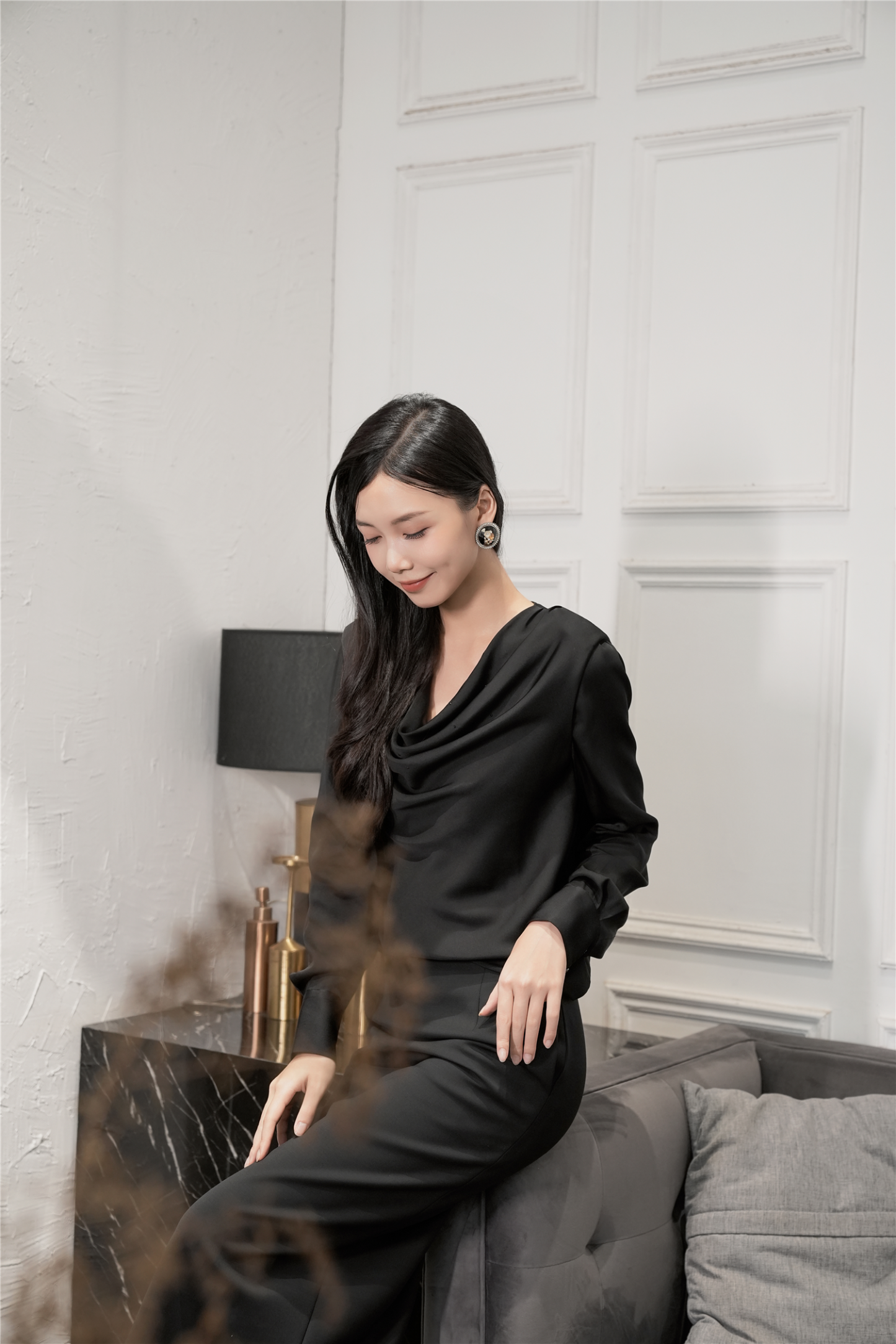 BESIONIA Drawstring Back Blouse