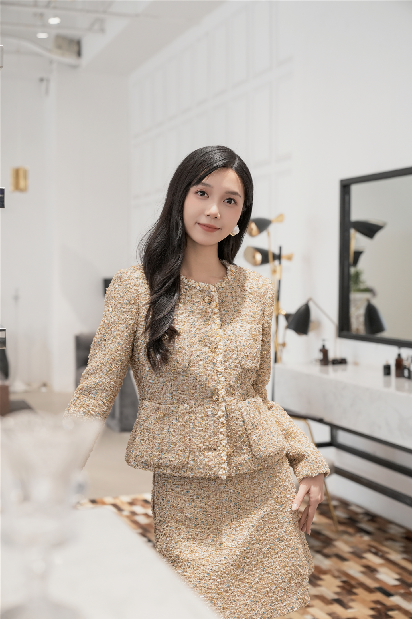 BESIONIA Chambray Round Neck Outerwear