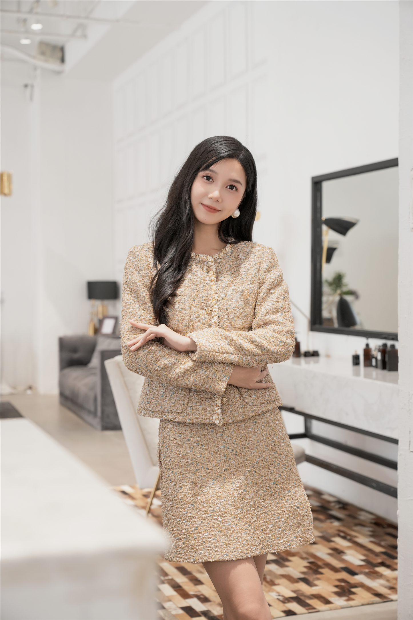 BESIONIA Chambray Round Neck Outerwear