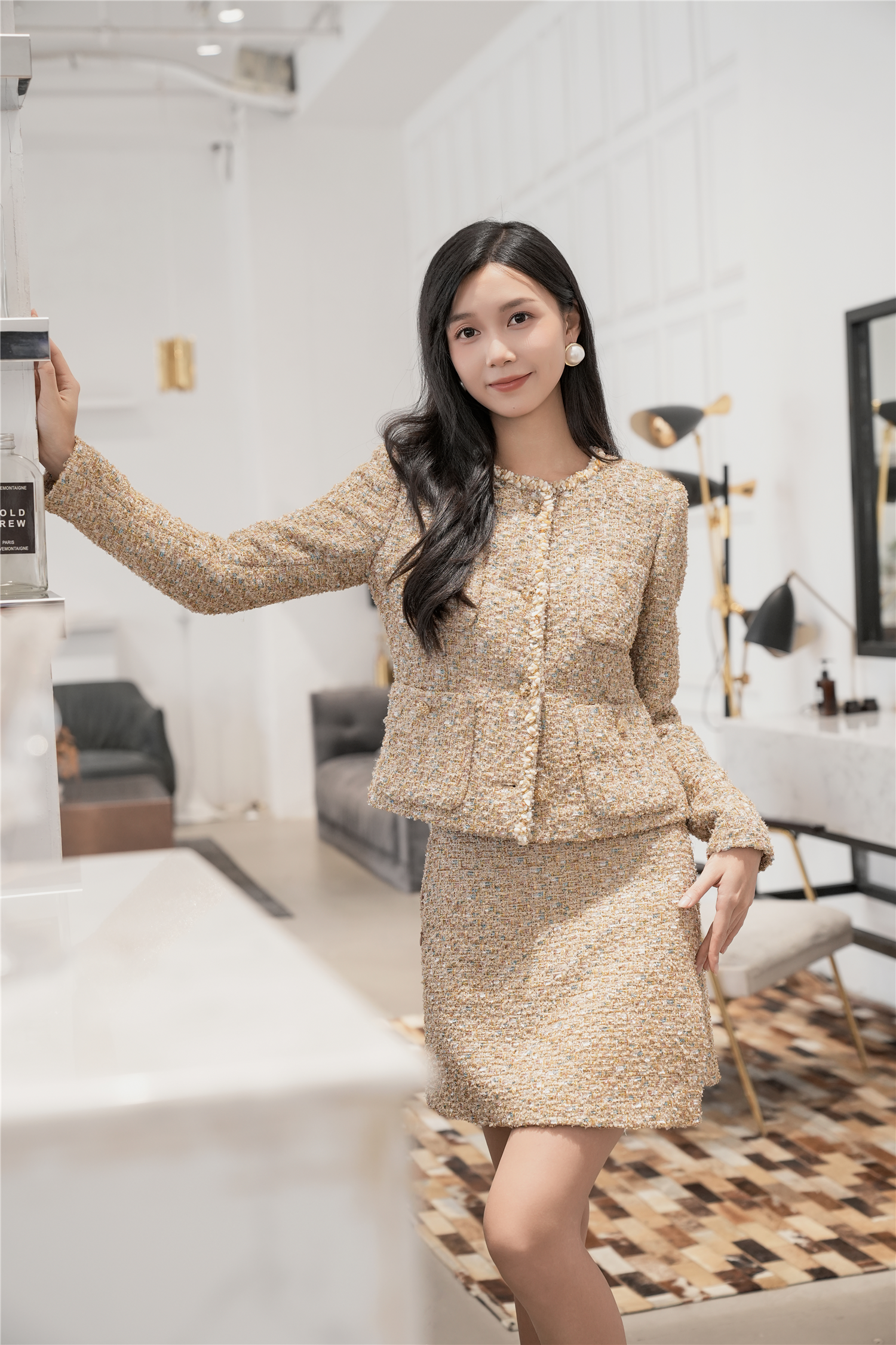 BESIONIA Chambray Round Neck Outerwear