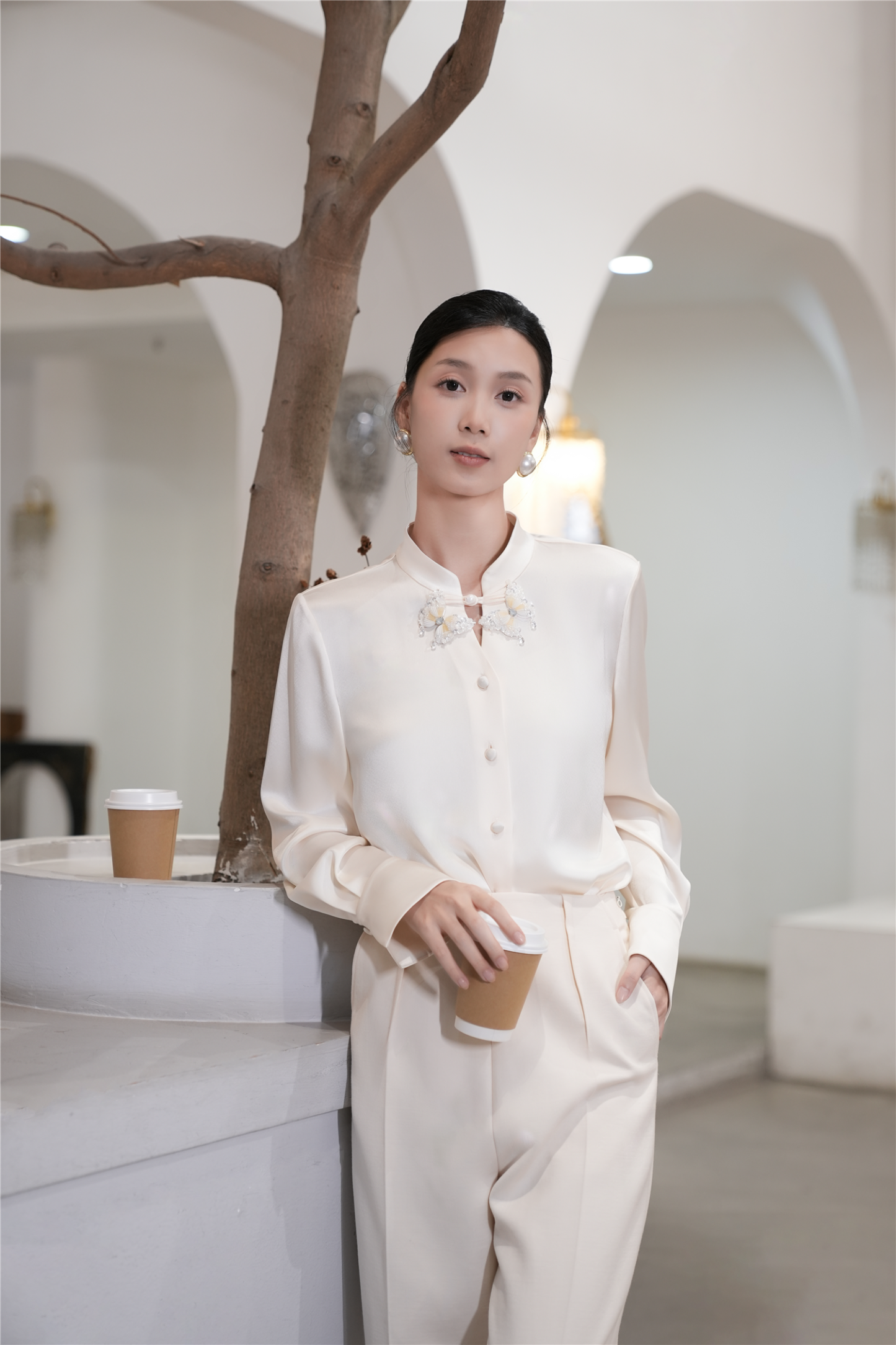 BESIONIA Butterfly Plate Button Design Shirt