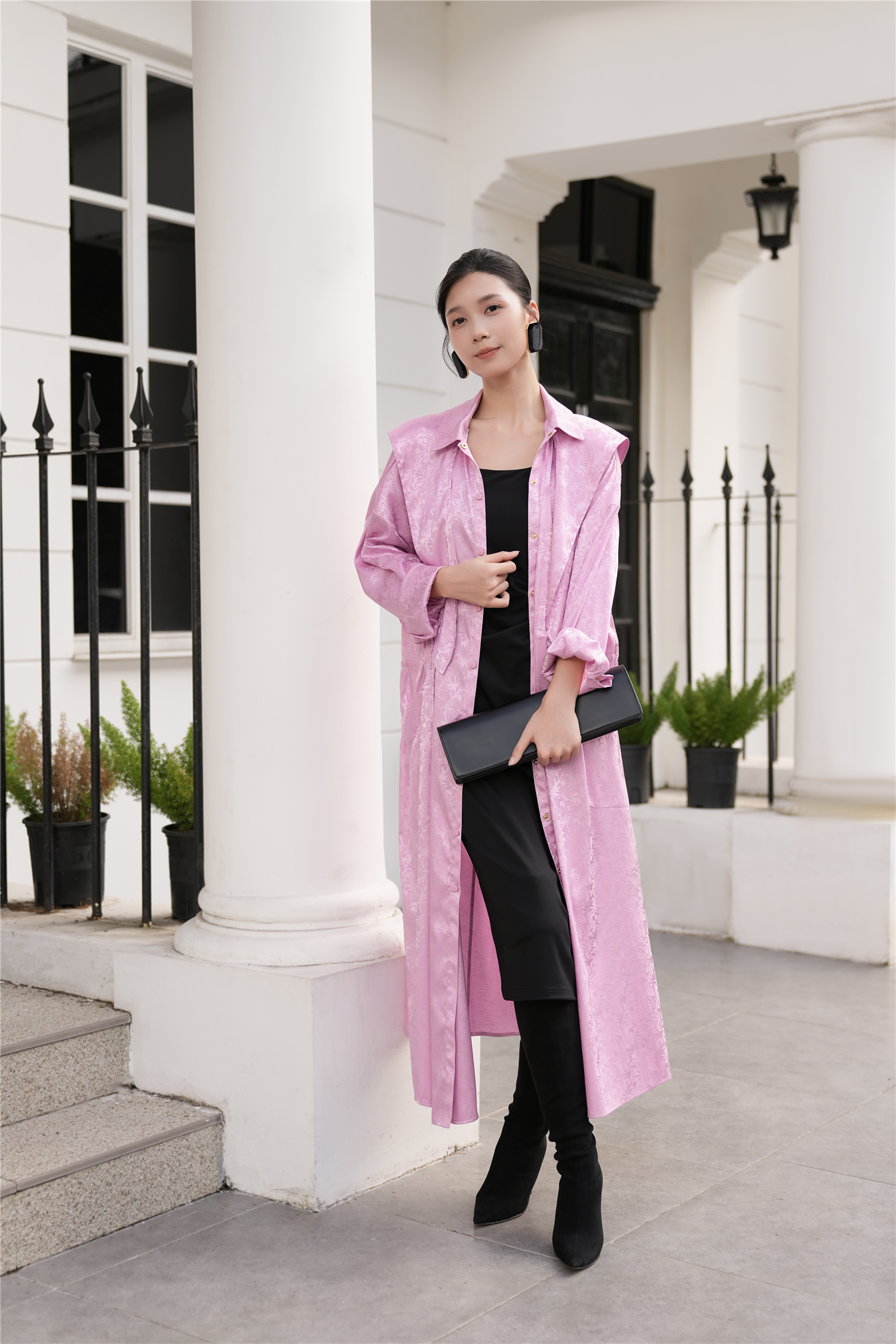 BESIONIA Vintage-inspired Printed Trench Coat