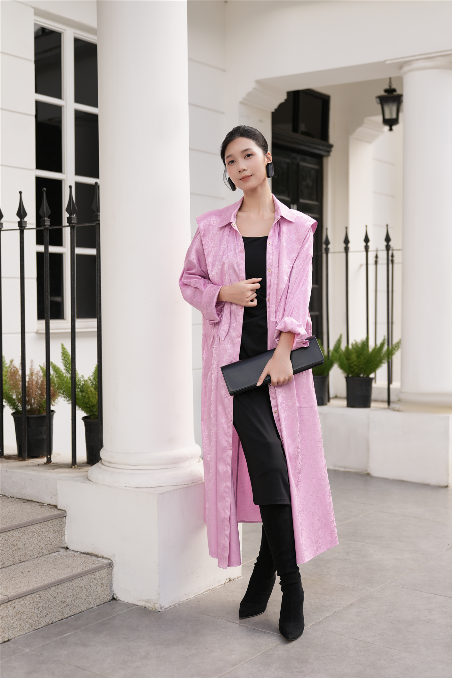 BESIONIA Vintage-inspired Printed Trench Coat