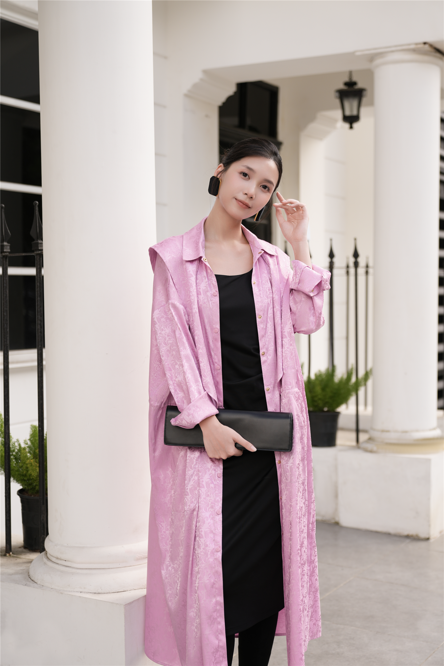 BESIONIA Vintage-inspired Printed Trench Coat