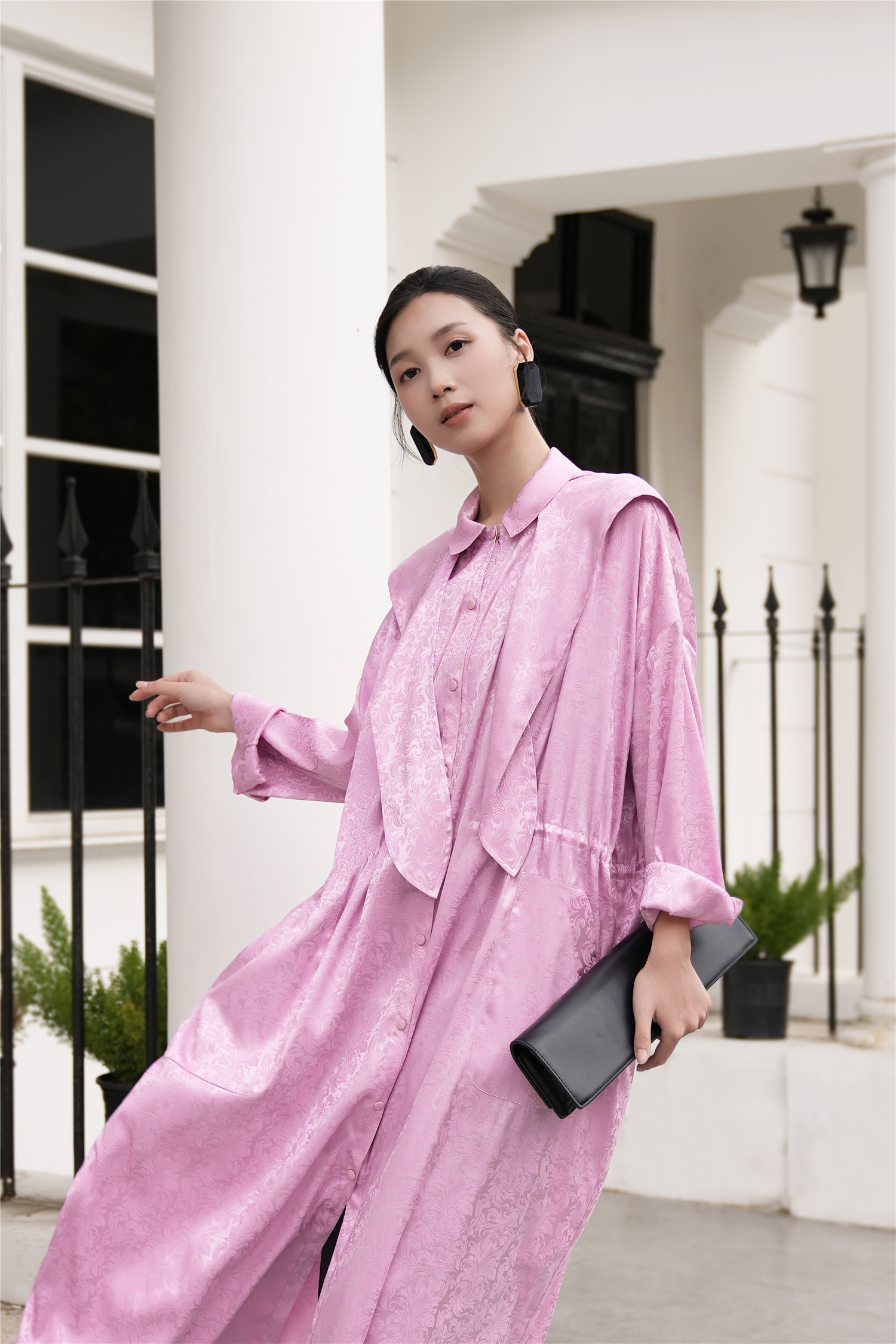 BESIONIA Vintage-inspired Printed Trench Coat