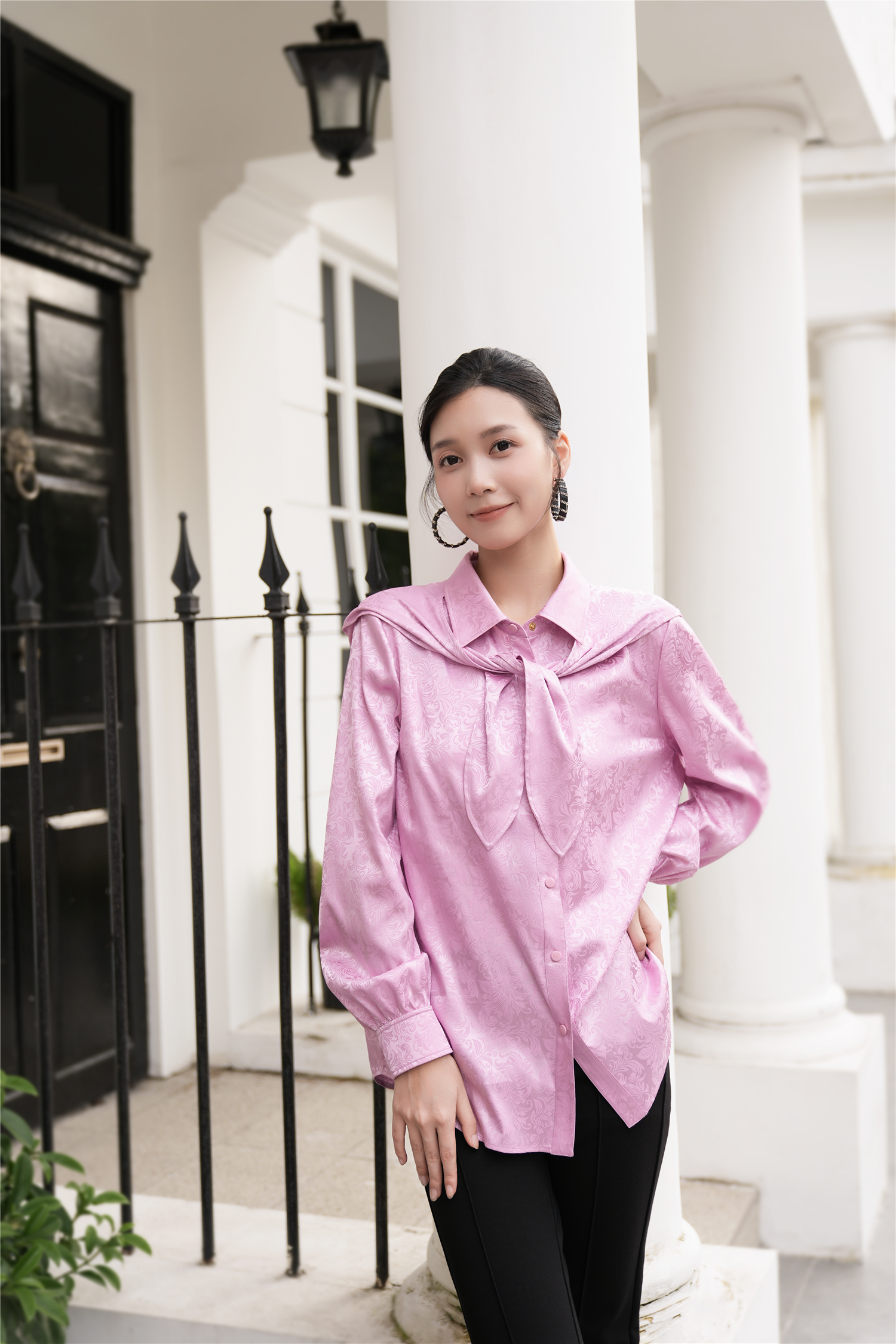 BESIONIA Printed Removable Collar Shirt