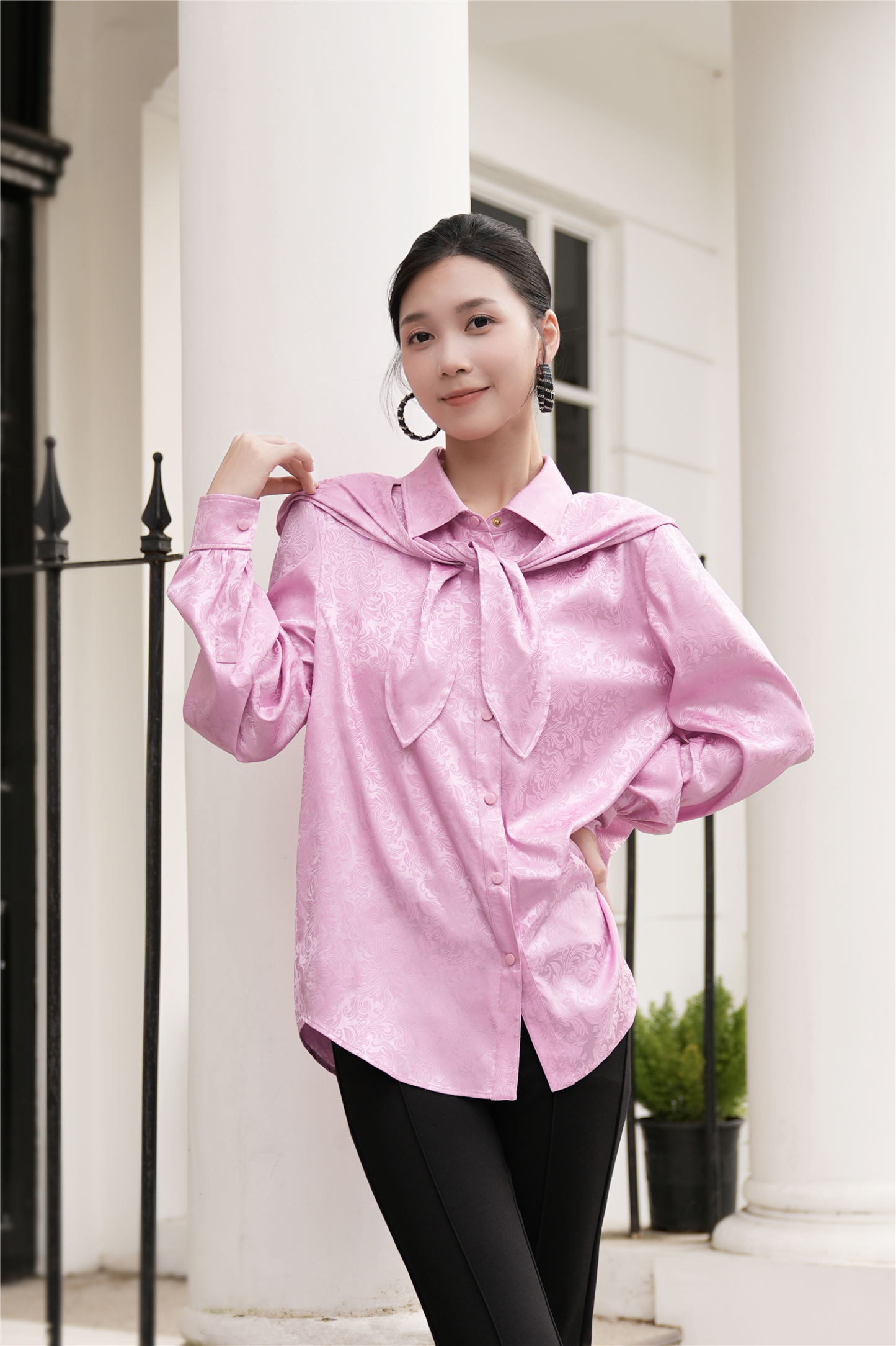 BESIONIA Printed Removable Collar Shirt