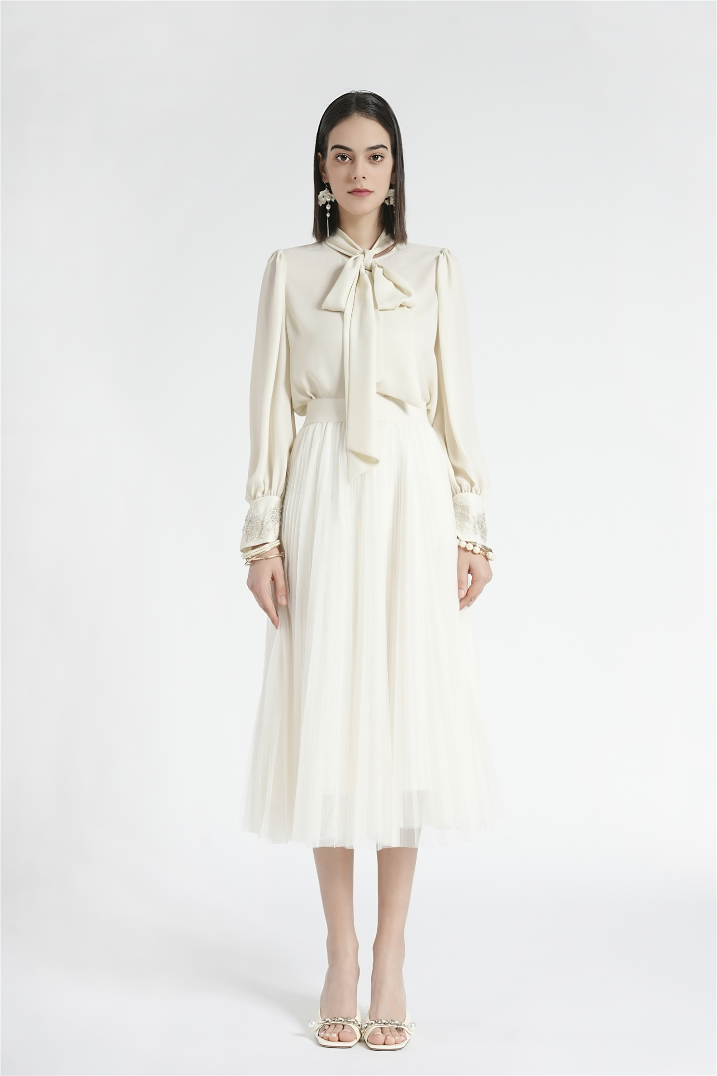 BESIONIA Lace-up Bow Shirt