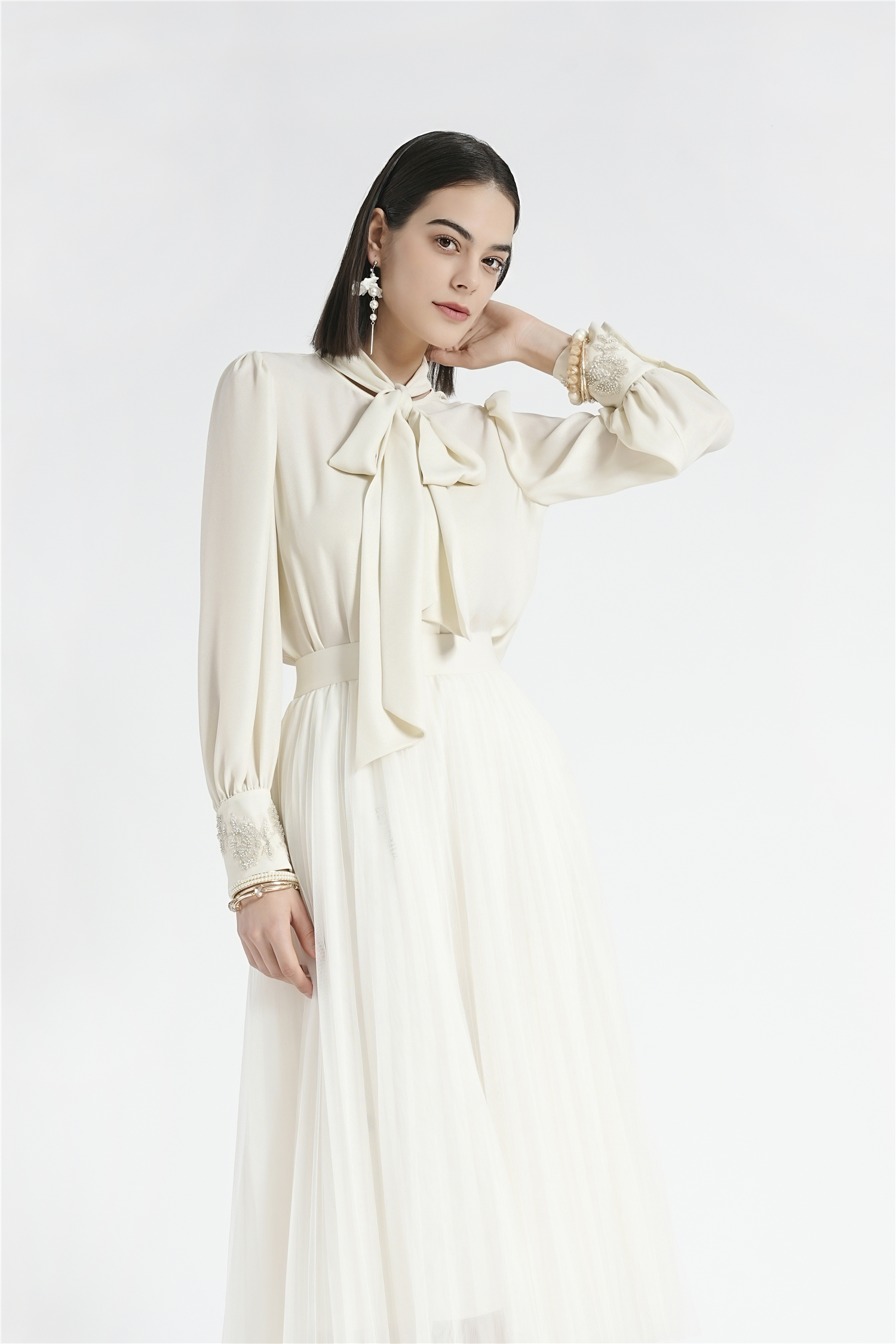 BESIONIA Lace-up Bow Shirt