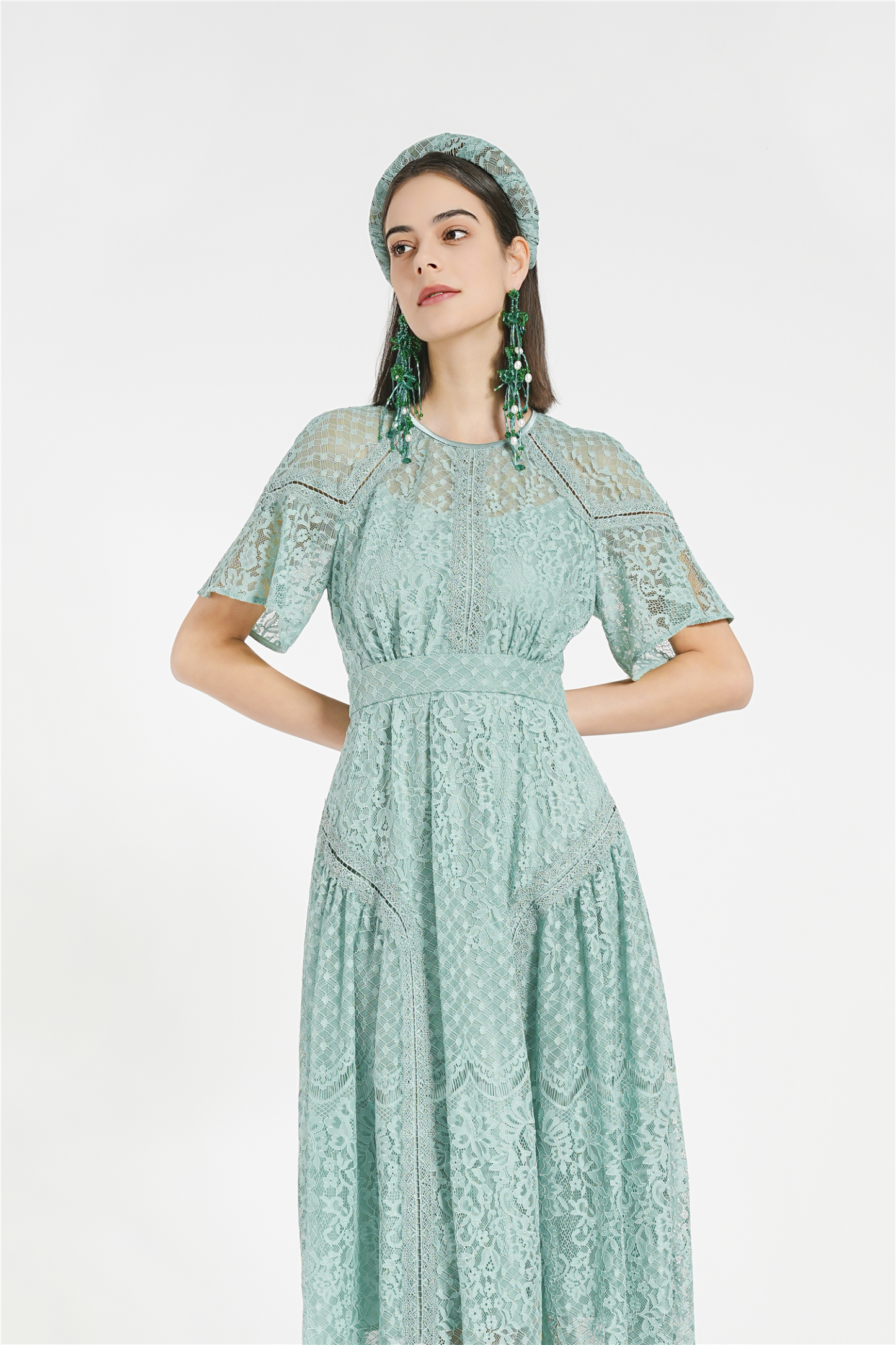 BESIONIA Elegant Cutout Lace Dress