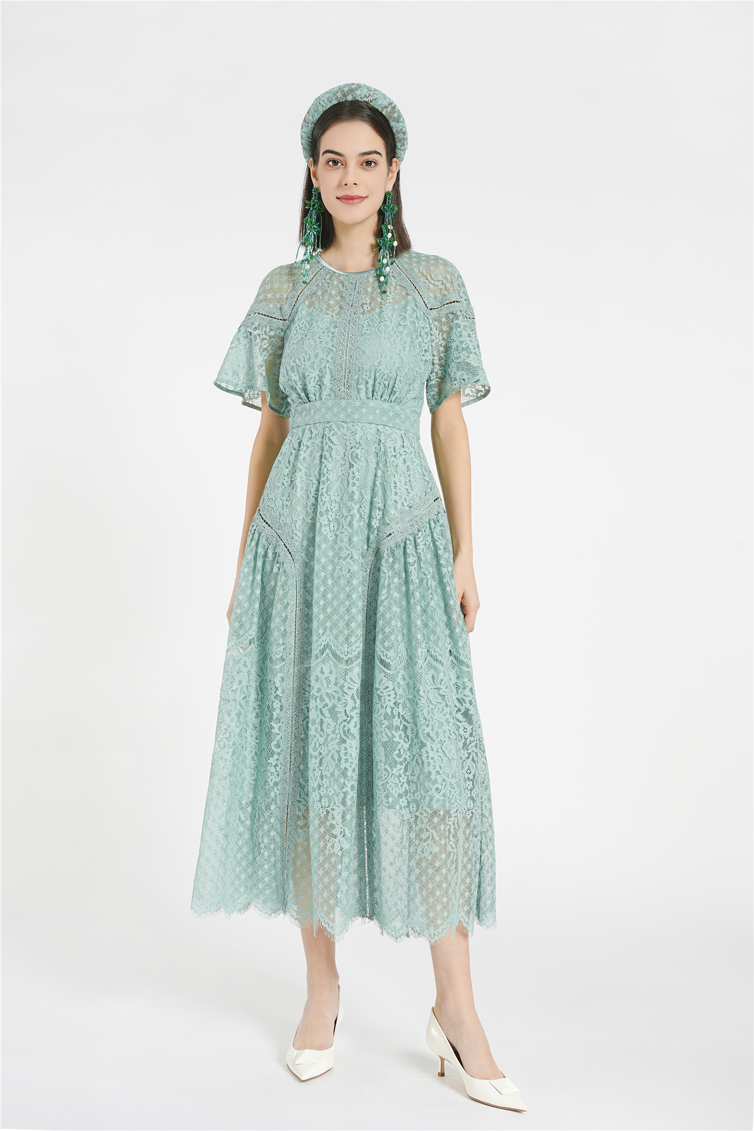 BESIONIA Elegant Cutout Lace Dress