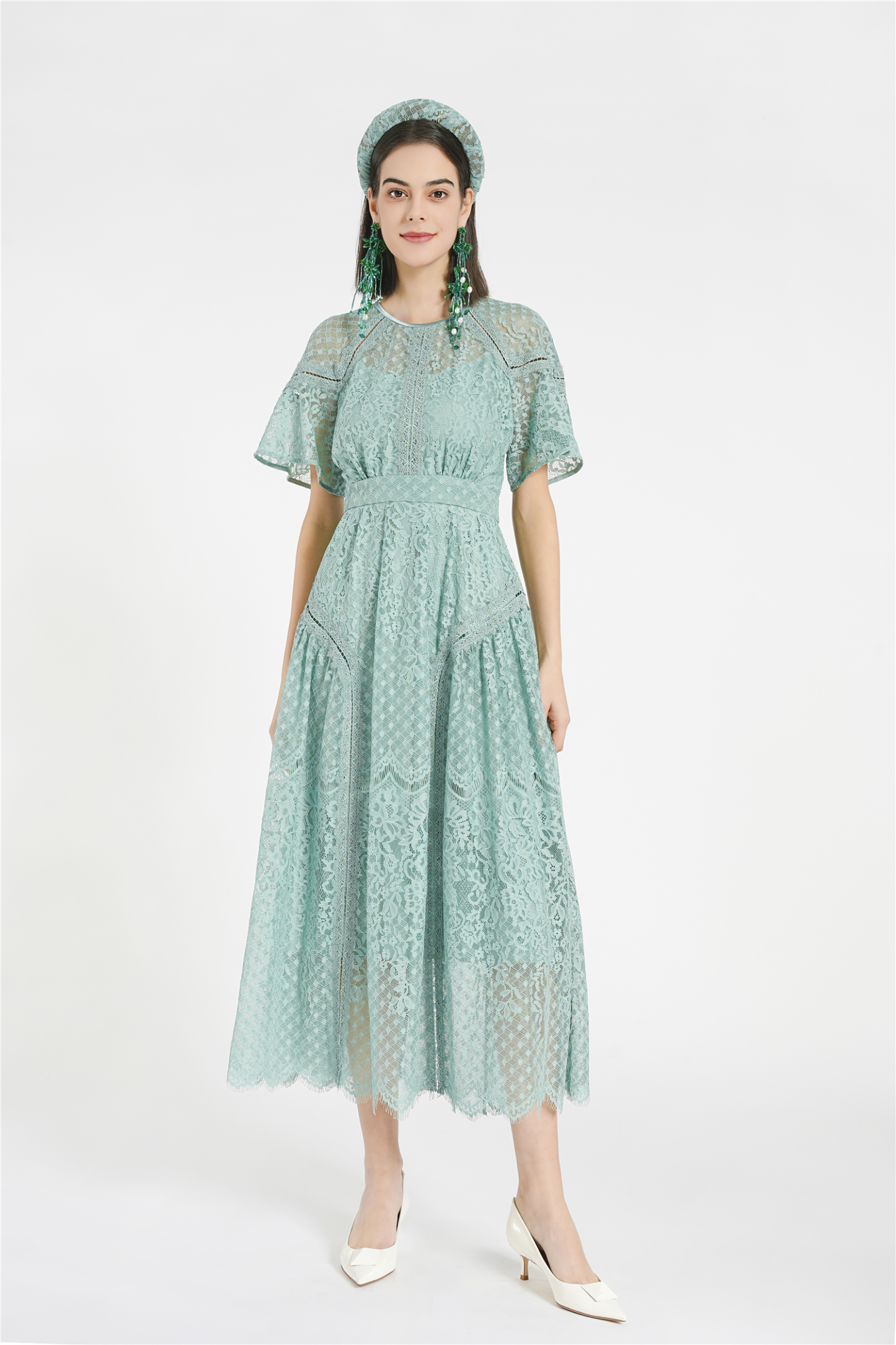 BESIONIA Elegant Cutout Lace Dress