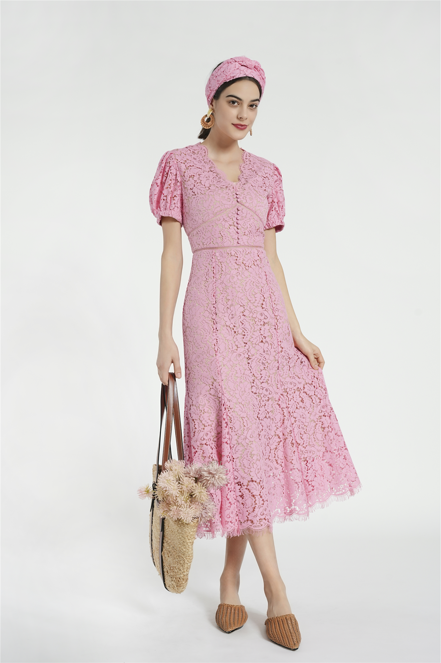 BESIONIA Pink Lace Dress