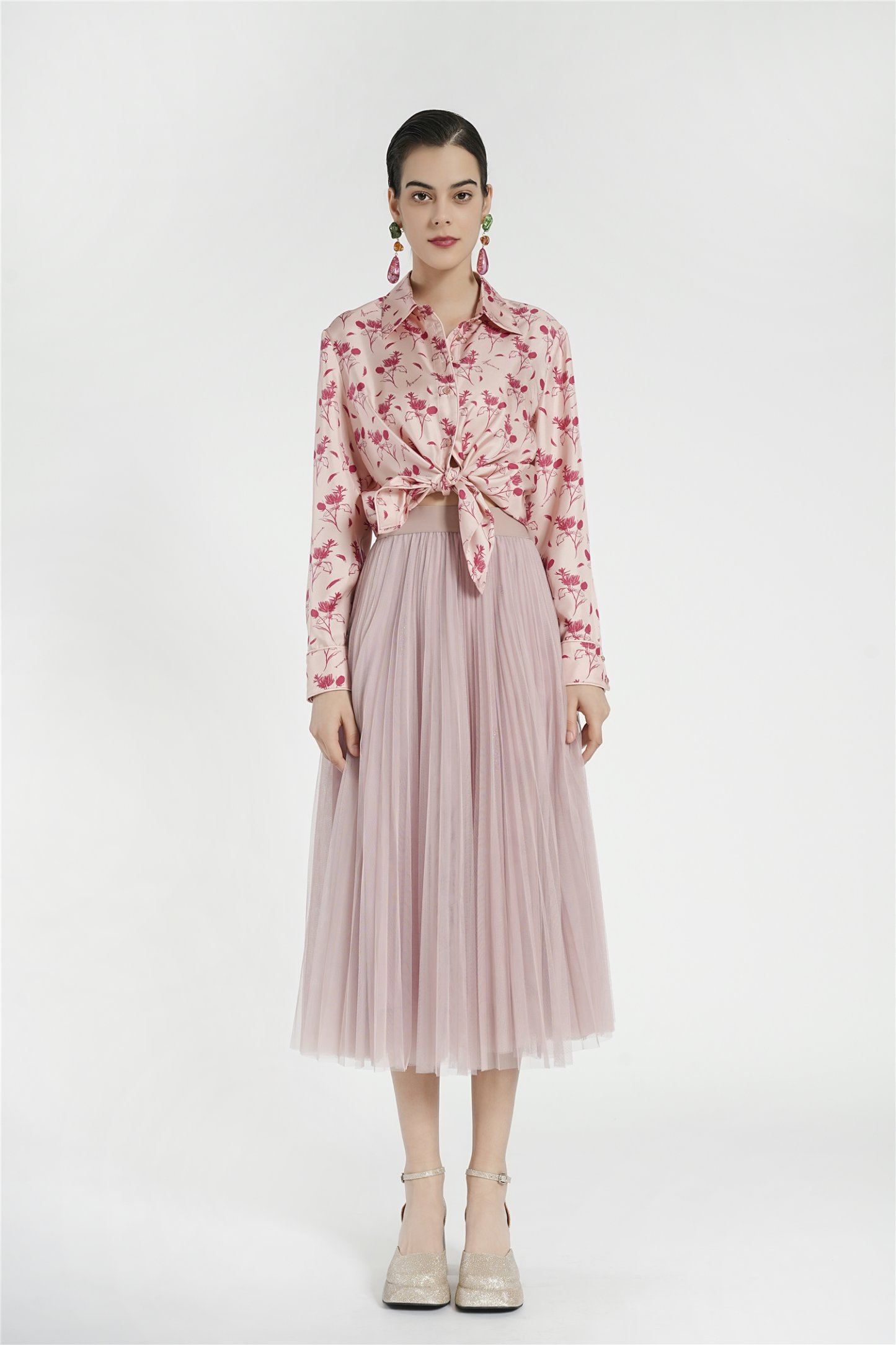 BESIONIA Printed Bow Design Blouse