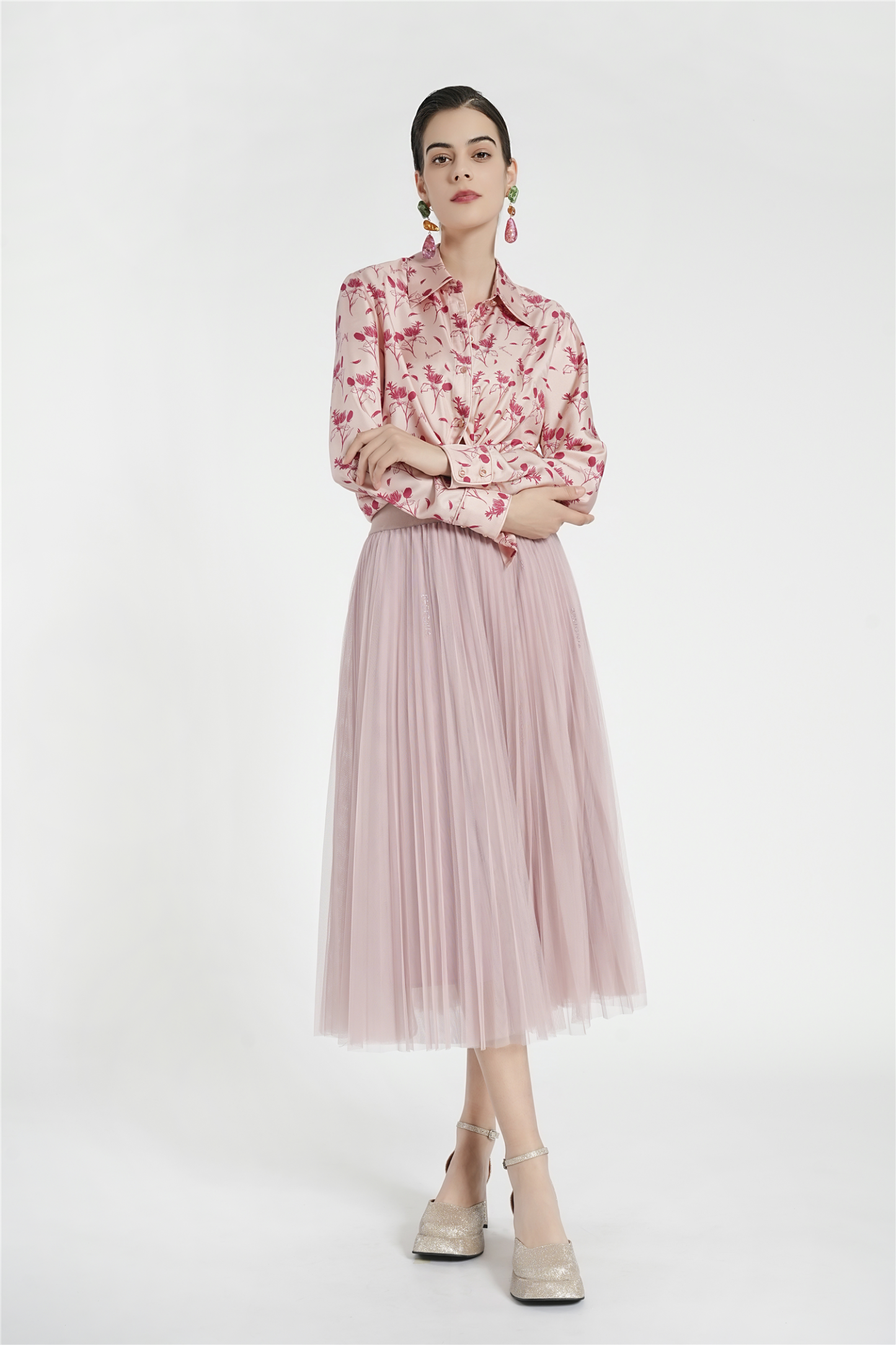 BESIONIA Printed Bow Design Blouse