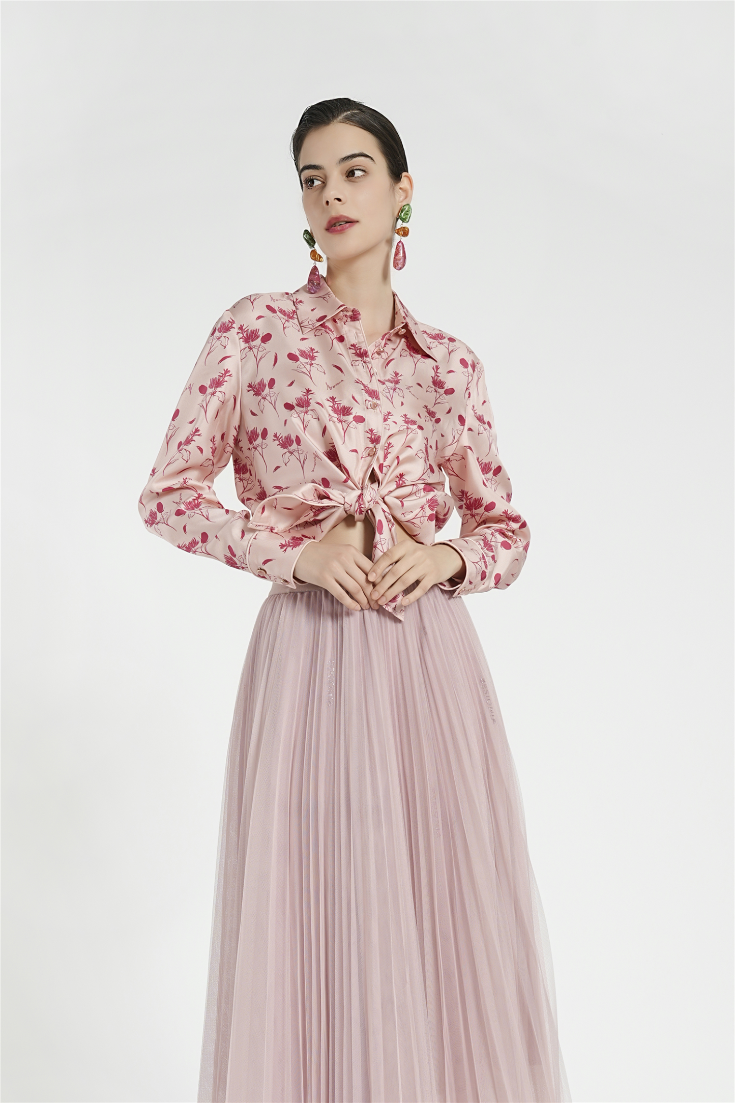 BESIONIA Printed Bow Design Blouse