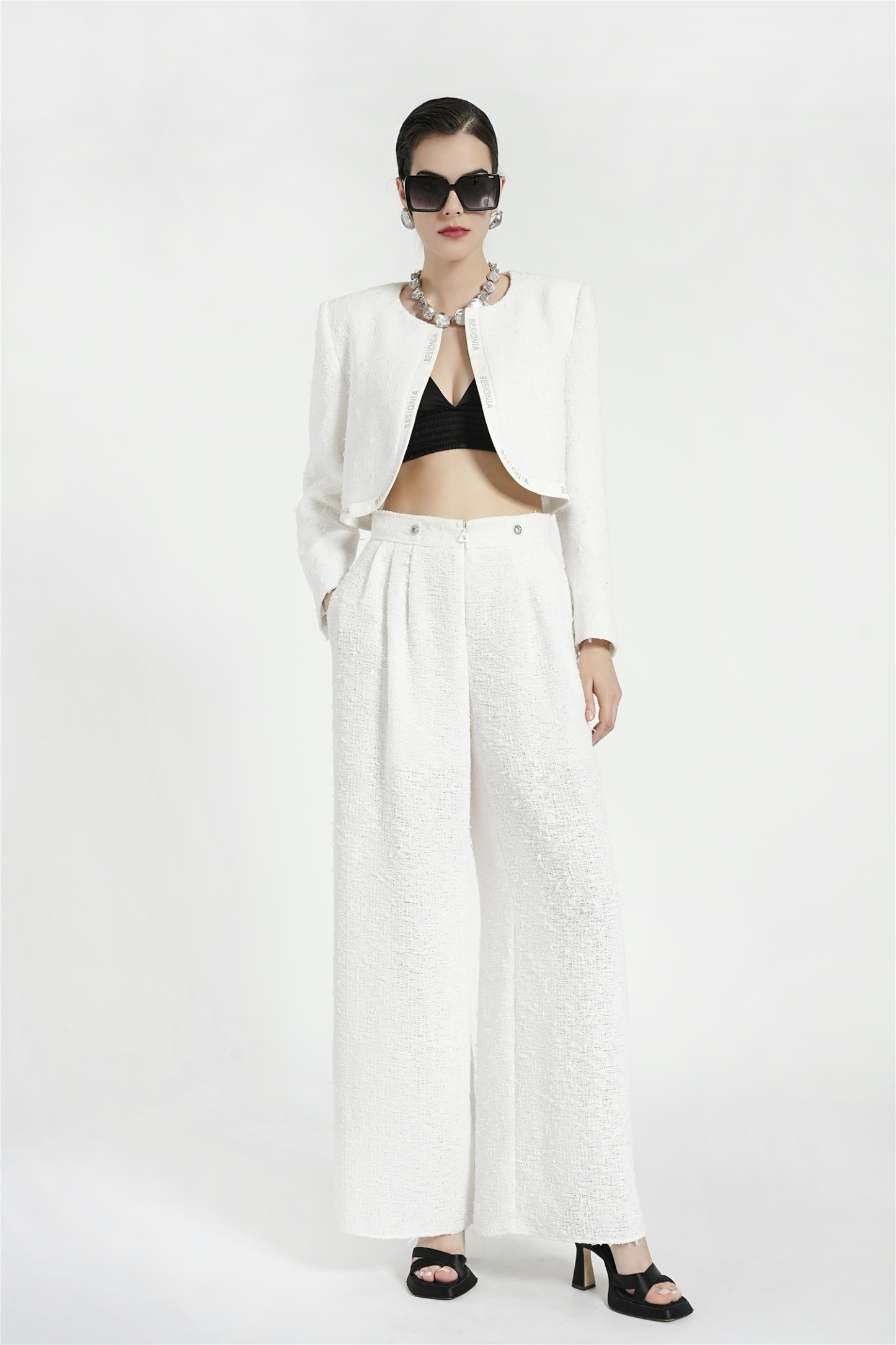 BESIONIA Tweed Airy Short Jacket