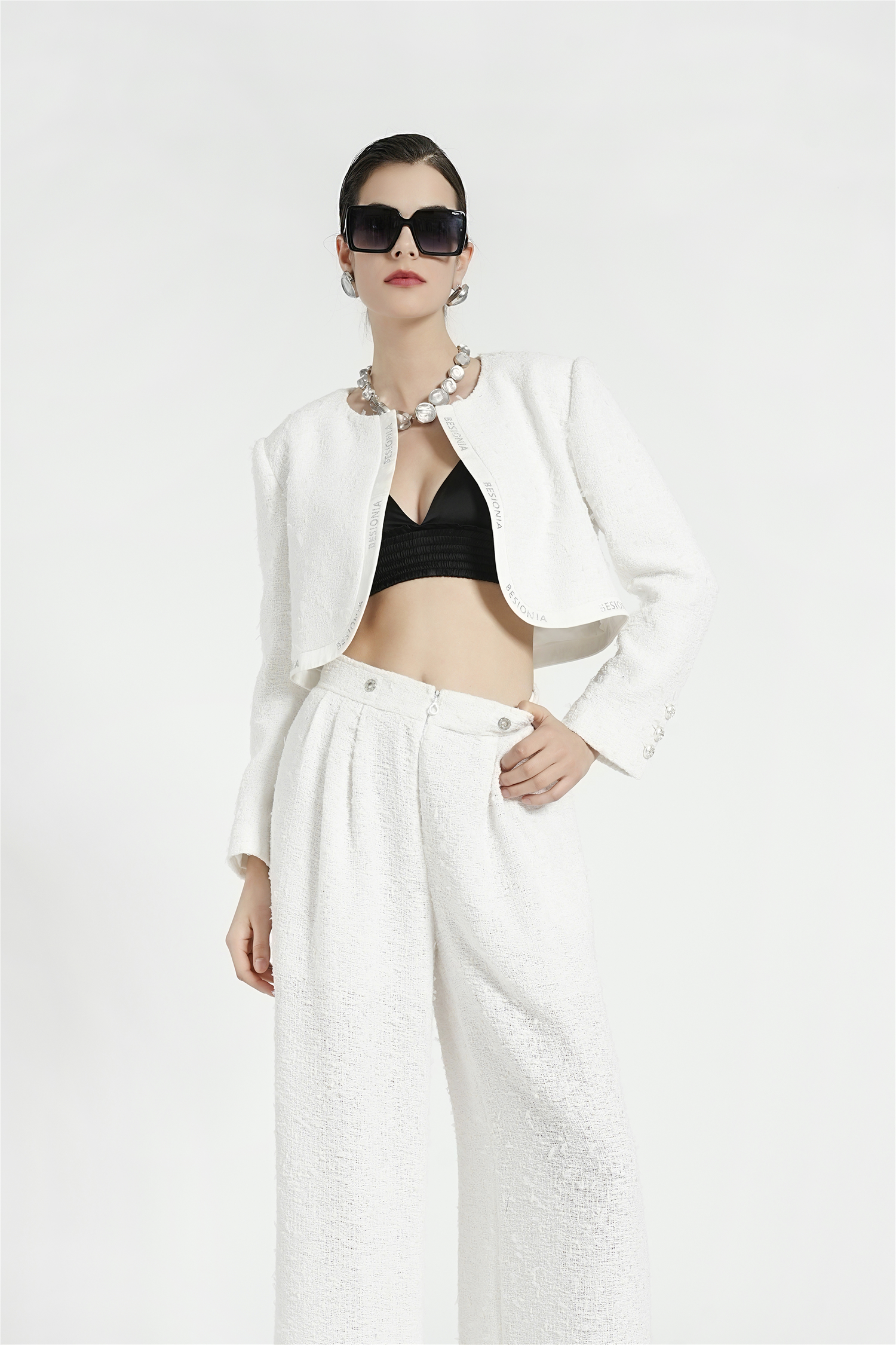 BESIONIA Tweed Airy Short Jacket