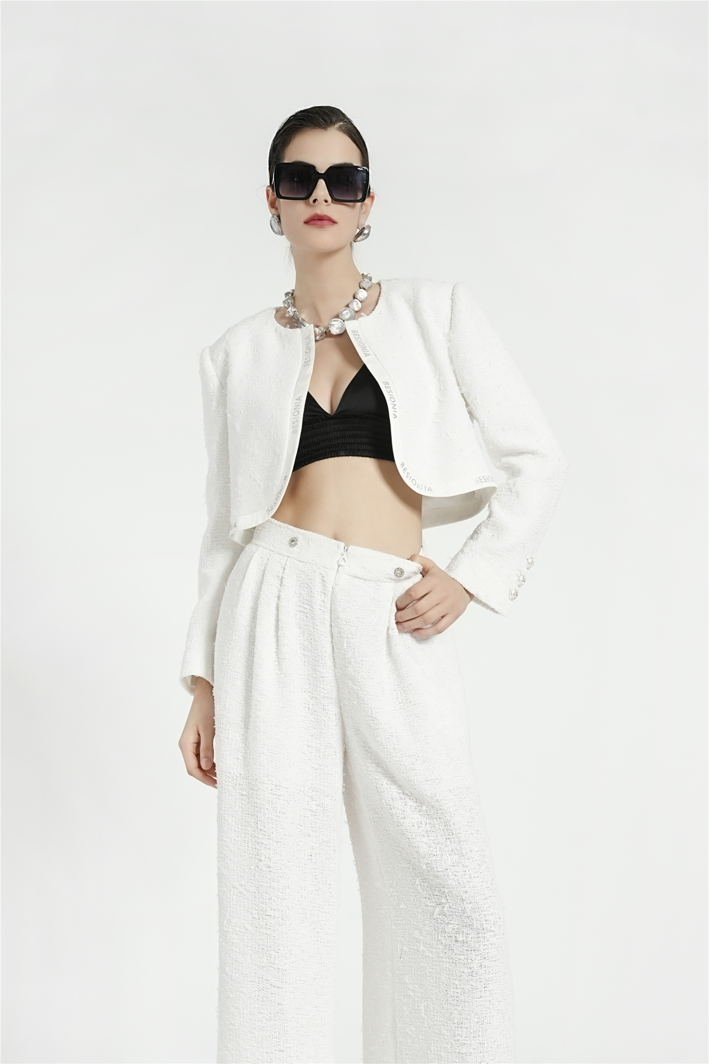 BESIONIA Tweed Airy Short Jacket