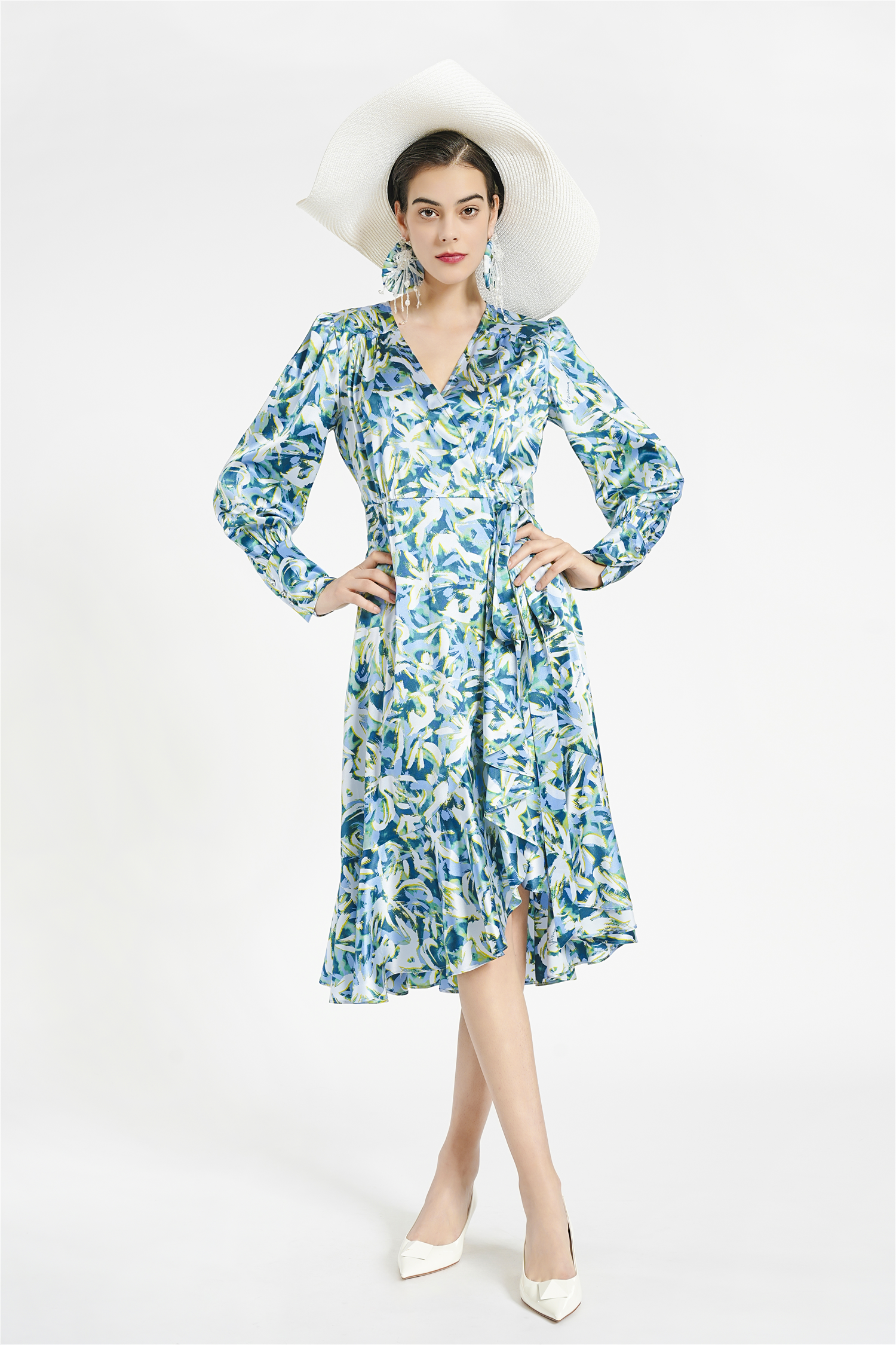 BESIONIA Printed Lace-Up Dress