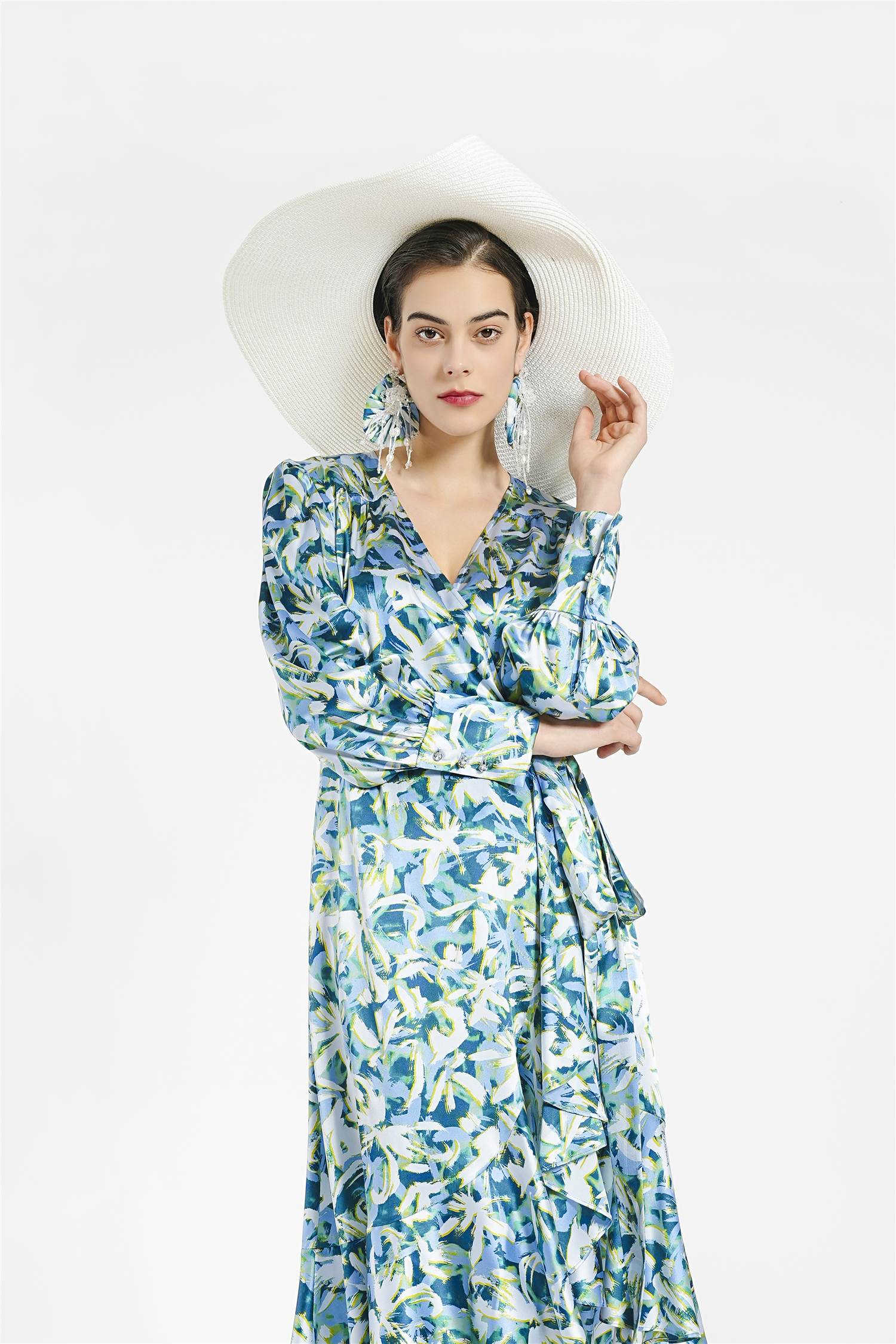 BESIONIA Printed Lace-Up Dress