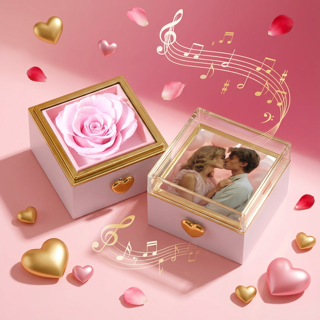 Custom Music Box Can Play Whole Song Valentine's Day Gifts Personalized Photo and Song Preserved Rose Flip Box Anniversary Gifts
