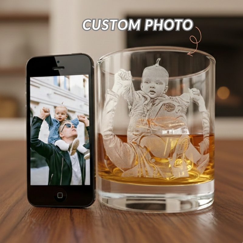 Personalized Engraved Photo Glass Custom Logo Whiskey Glass with Your Photo Gift for Father