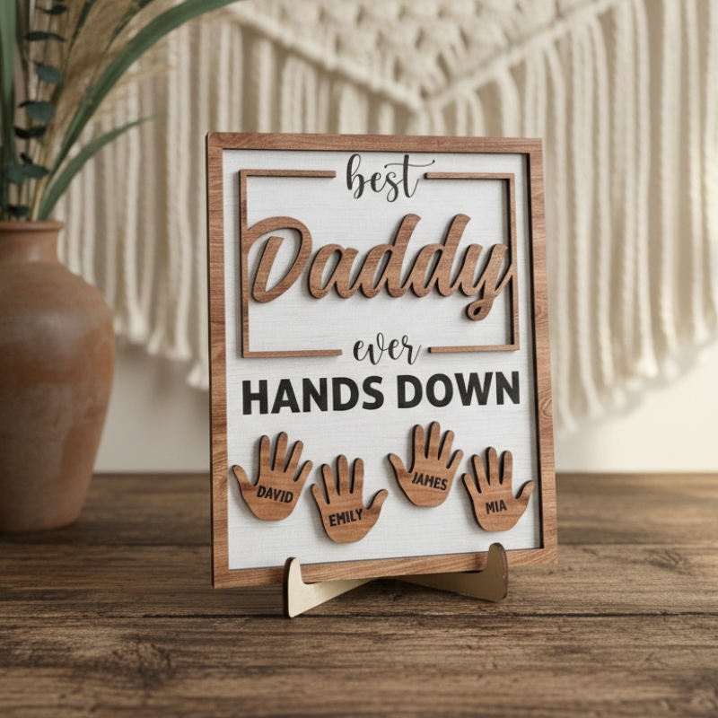 Best Dad Ever Hands down Personalized Wooden Plaque Father's Day Gift from Children