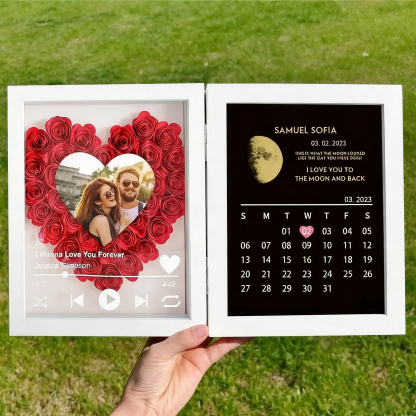 Personalized Photo Calendar Frame Custom Moon Phase Music Box Plays Music Anniversary Gift for Her