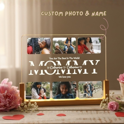 Personalized Mom LED Night Light with Custom Wooden Base Unique Mother's Day Gift from Daughter