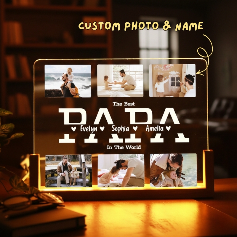 Personalized LED Night Light with Custom Wooden Base Unique Mother's D