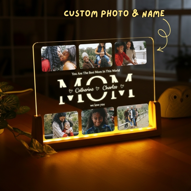 Personalized Mom LED Night Light with Custom Wooden Base Unique Mother's Day Gift from Daughter