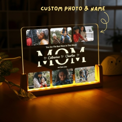 Personalized Mom LED Night Light with Custom Wooden Base Unique Mother's Day Gift from Daughter