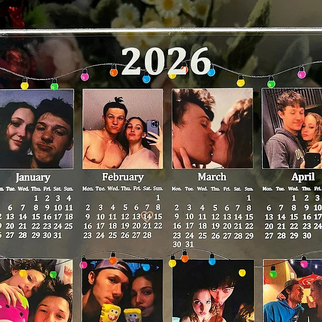 Custom 2026 Calendar LED Light Frame with Photo  Personalized 12 Photo Lamp Valentine's Day Gifts